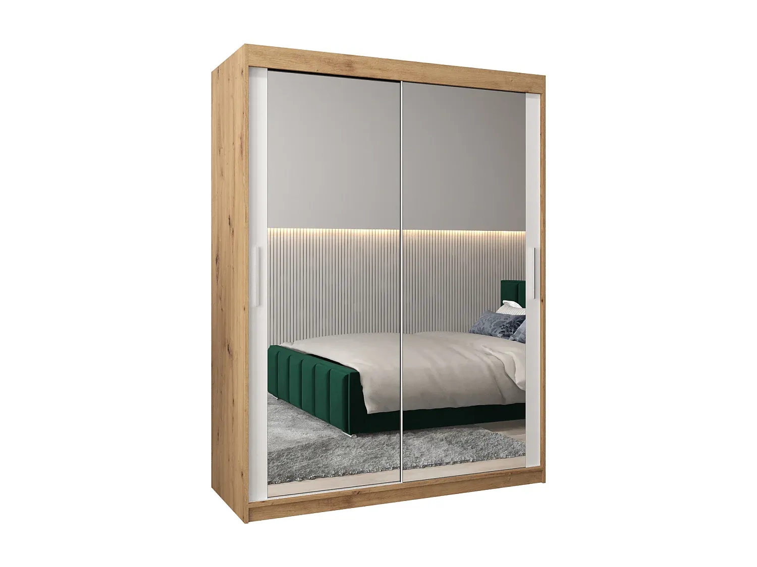 Moderner Kleiderschrank mit Schiebetüren, 2-türig, Holzoptik/Weiß