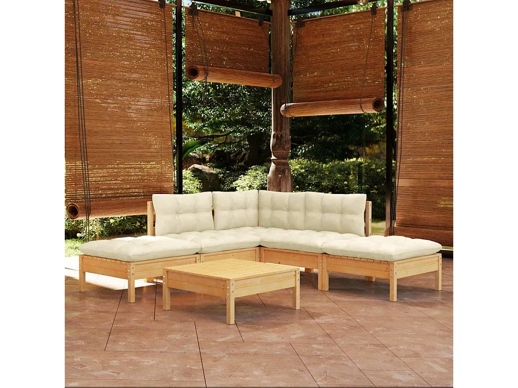 Garten-Lounge-Set aus Kiefernholz mit Kissen