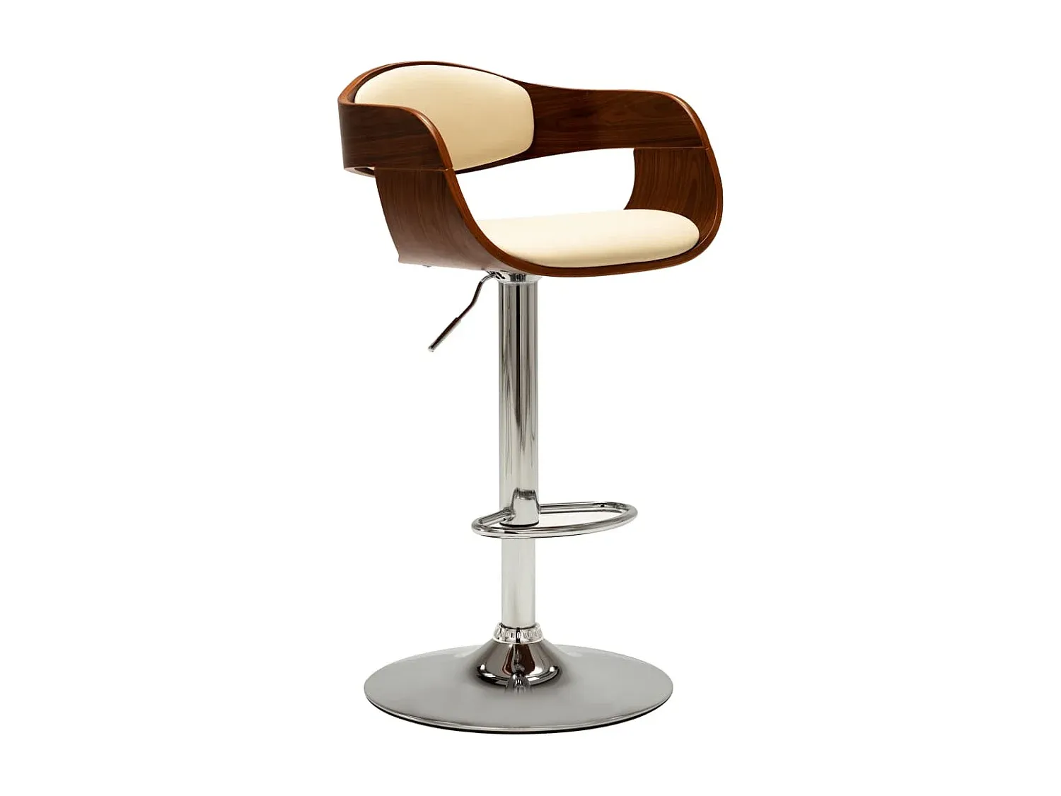 Moderner Barhocker in Cremeweiß mit Bugholz und Kunstleder