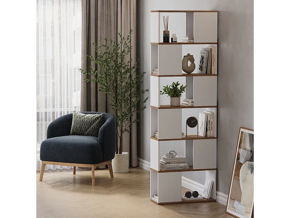 Moderner Raumteiler mit Eichenoptik in Weiß und Gold