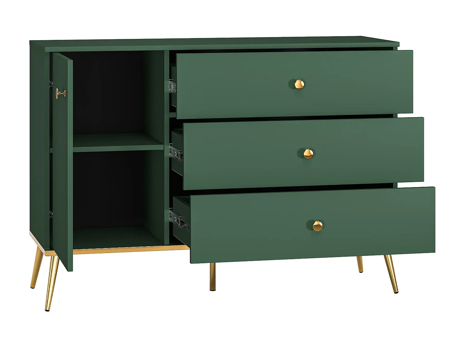 Grünes Sideboard mit 4 Türen, 120x40x85 cm