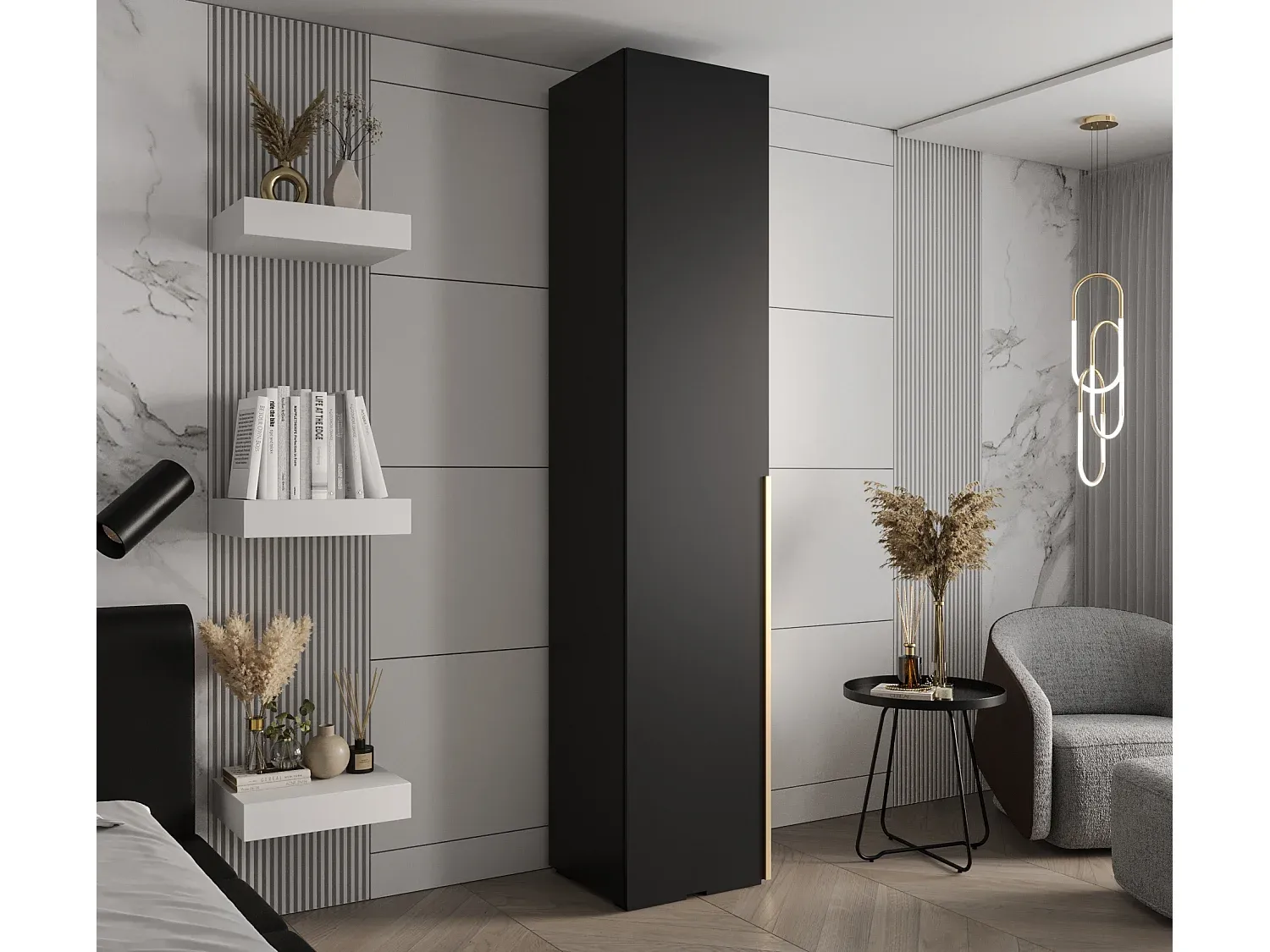 Moderner Schwebetürenschrank Schwarz-Gold 236,7 cm