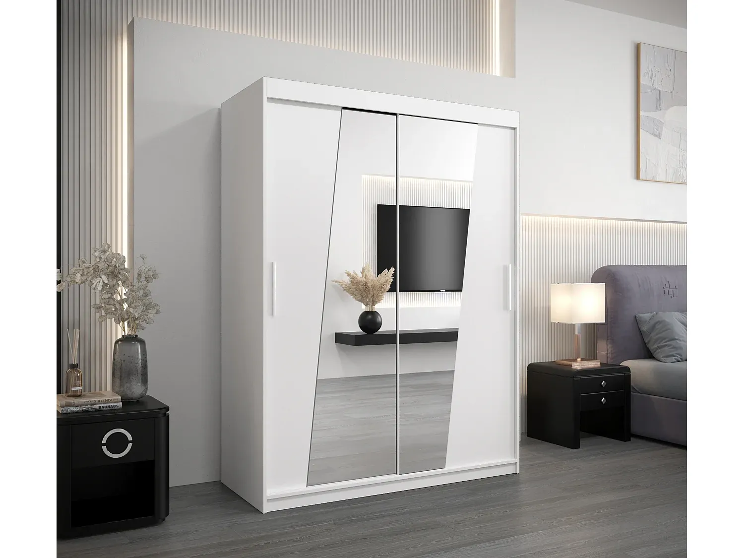 Zweiflügeliger Kleiderschrank in Weiß mit Schwebetüren