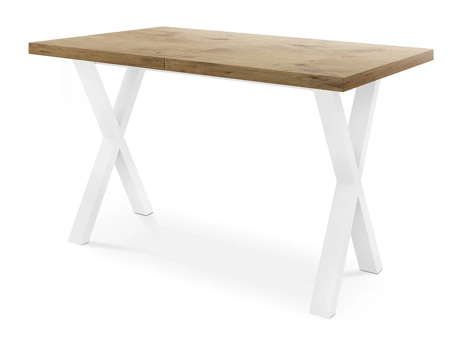 Ausziehbarer Esstisch mit Metallbeinen in Weiß, Eiche-Look