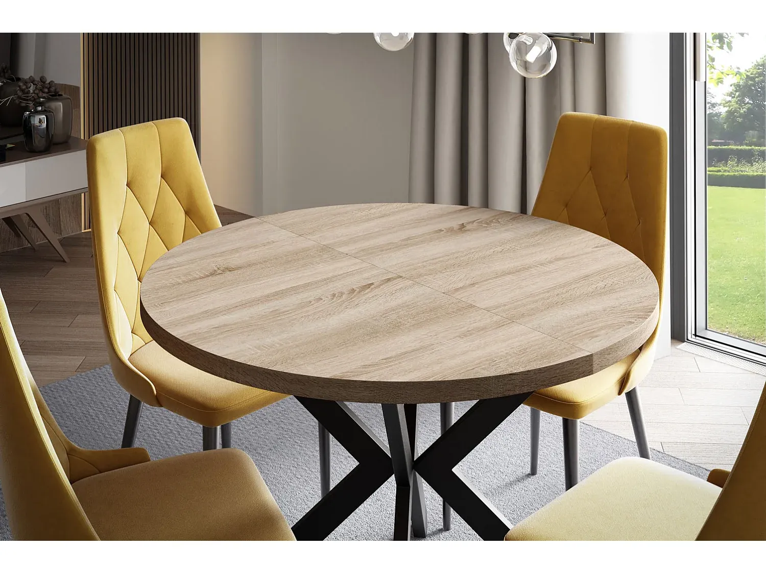 Moderner Esstisch aus Eichenholz mit Verlängerungsfunktion