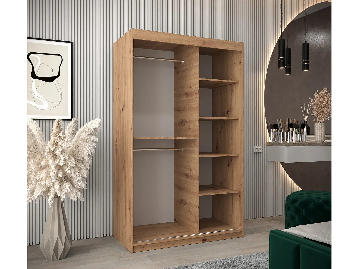 Großer 2-türiger Schwebetürenschrank mit Holzoptik