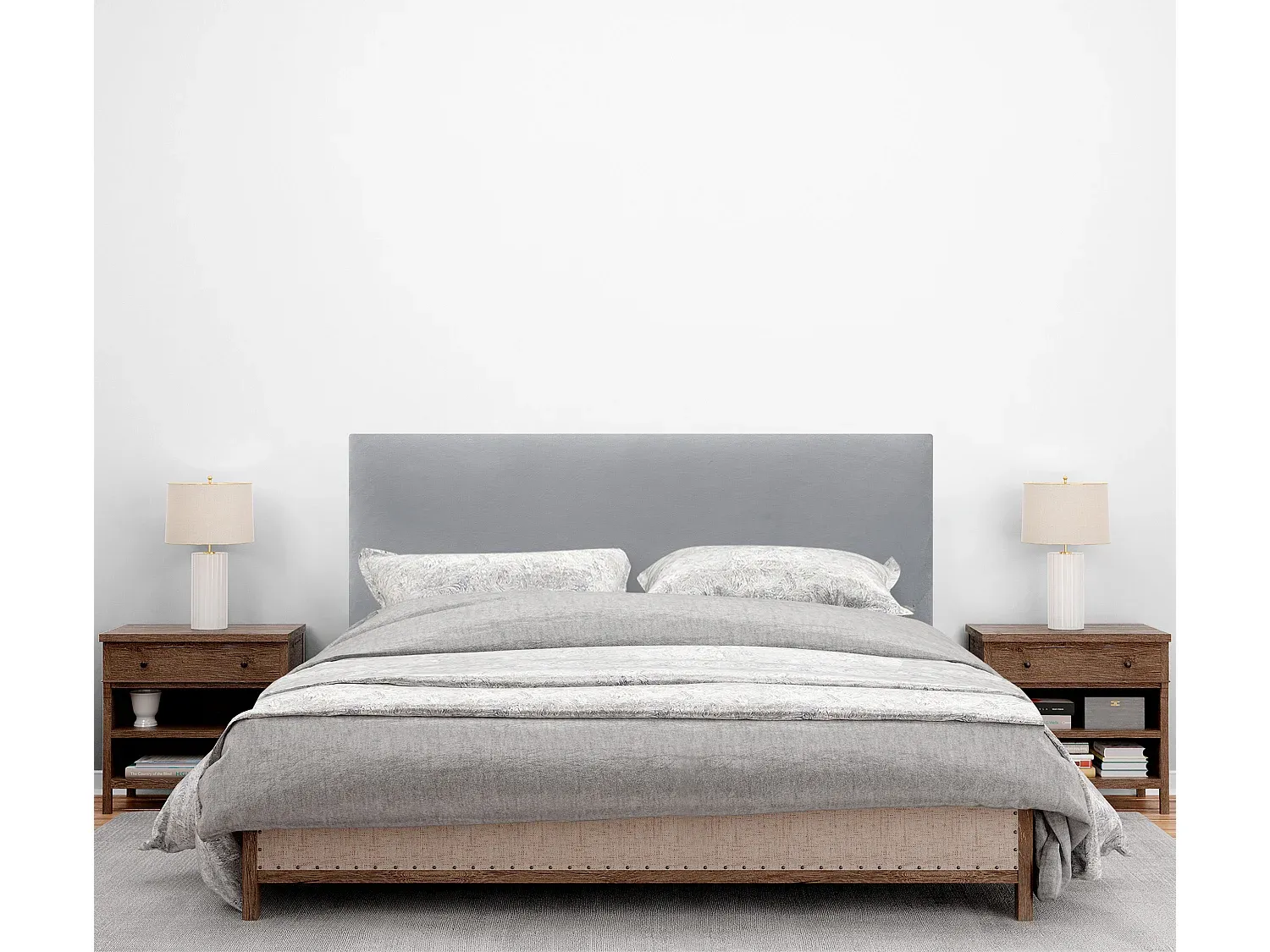 Gepolstertes Kopfteil in Hellgrau, 135 x 60 cm