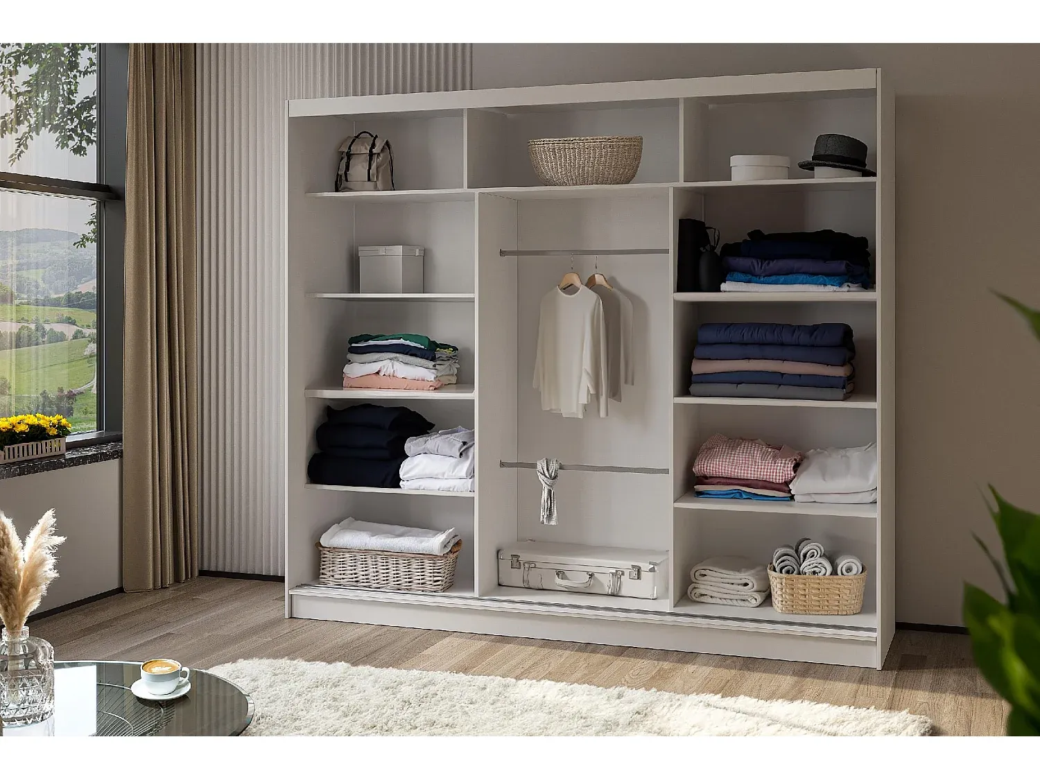 Großer Schwebetürenschrank mit Spiegel und 3 Türen, graphitfarben