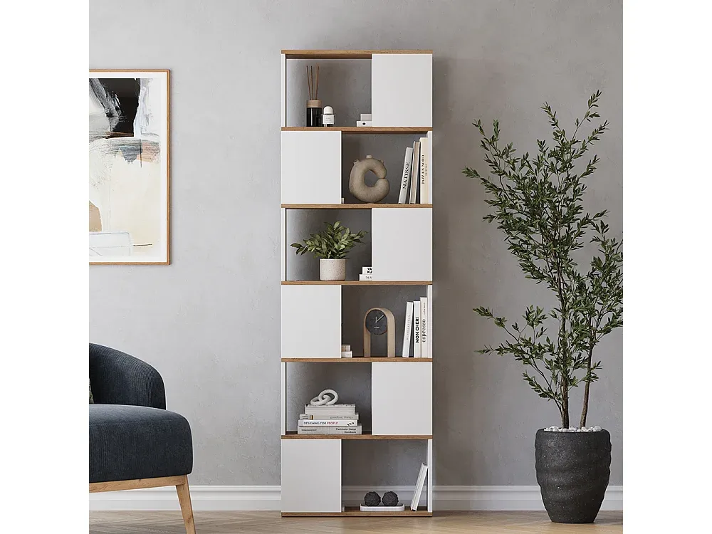 Moderner Raumteiler mit Eichenoptik in Weiß und Gold