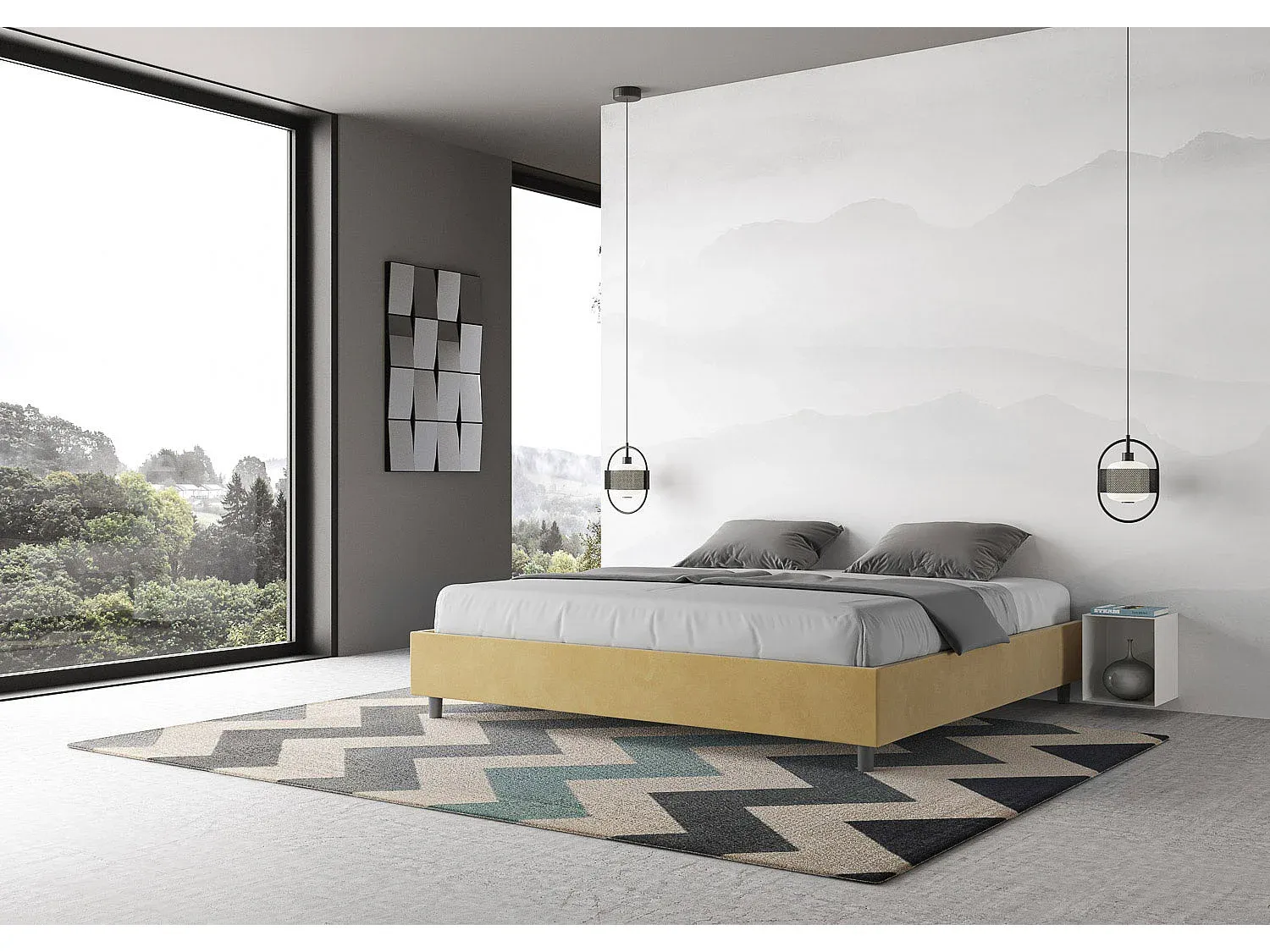 Polsterbett mit Stauraum 200x200 in Ocker Mikrofaser