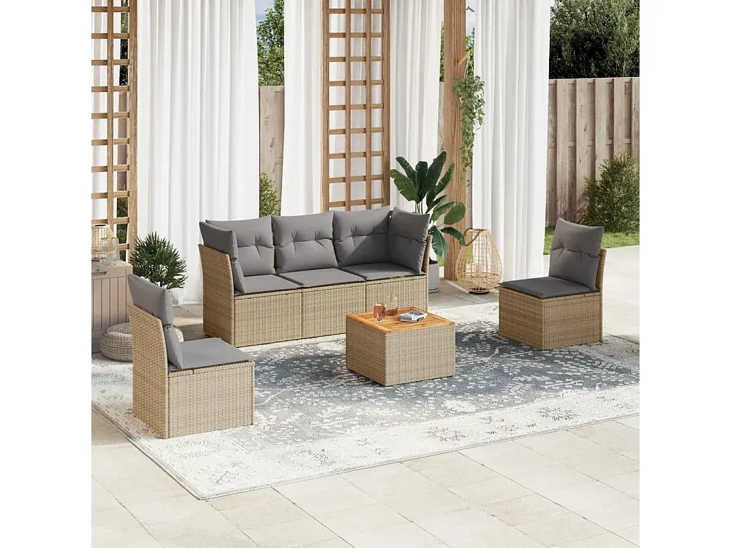 Hochwertige Gartensofagarnitur mit Kissen, Beige Poly Rattan