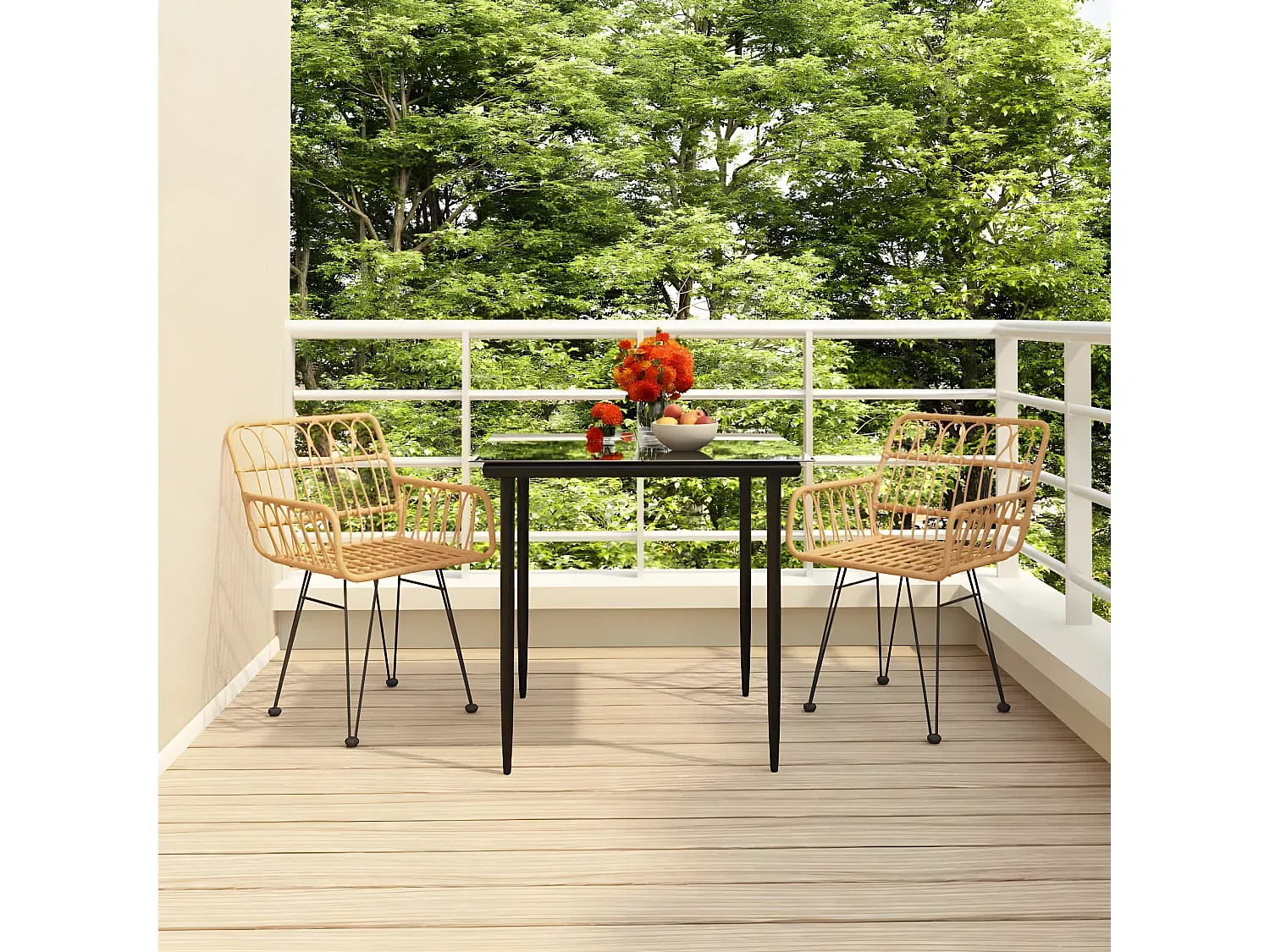 Garten-Essgruppe aus Poly Rattan, 3-teilig