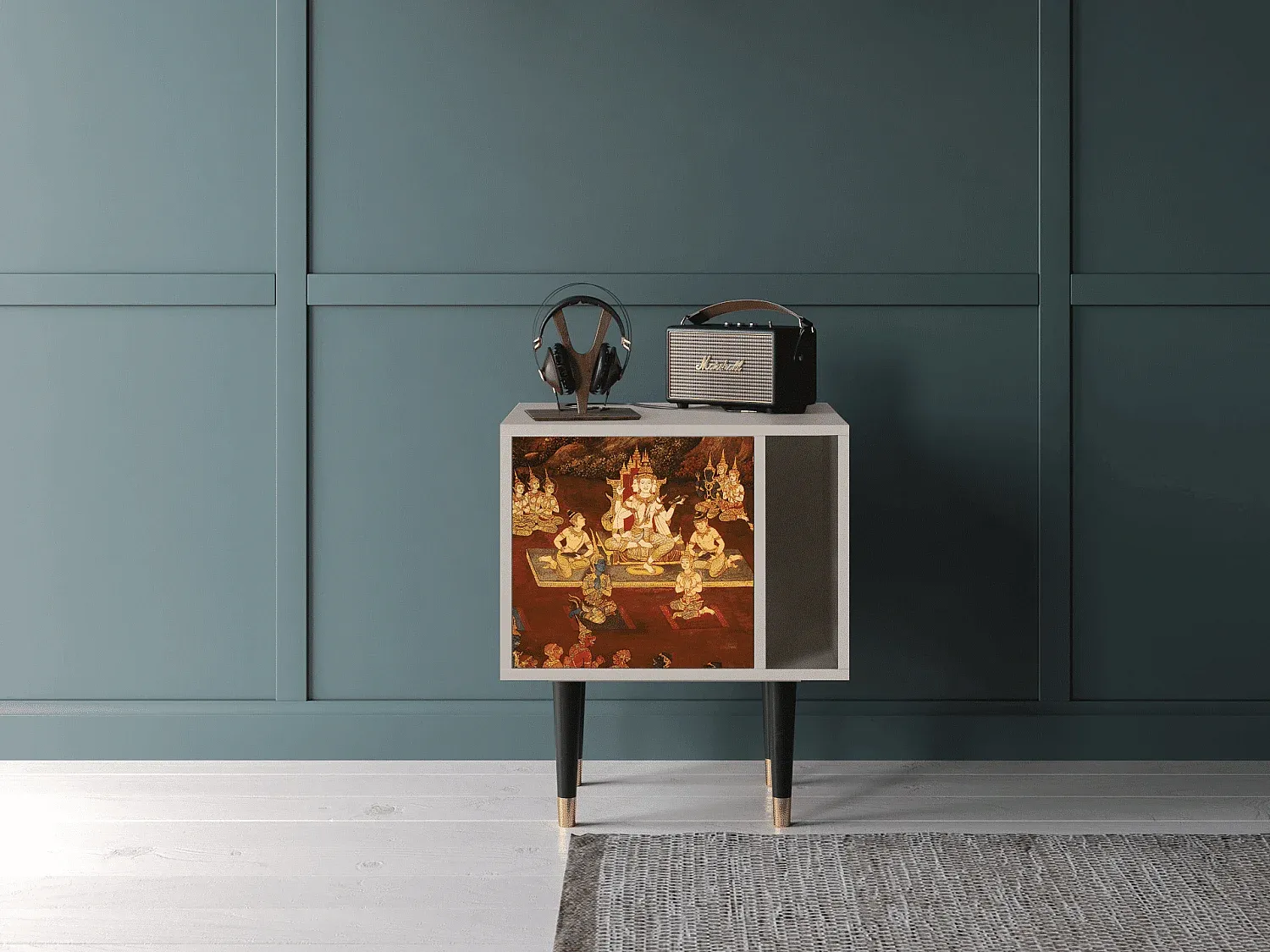 Moderner Nachttisch aus Holz, rechteckig, 57 x 69 x 48 cm, Sandfarbe