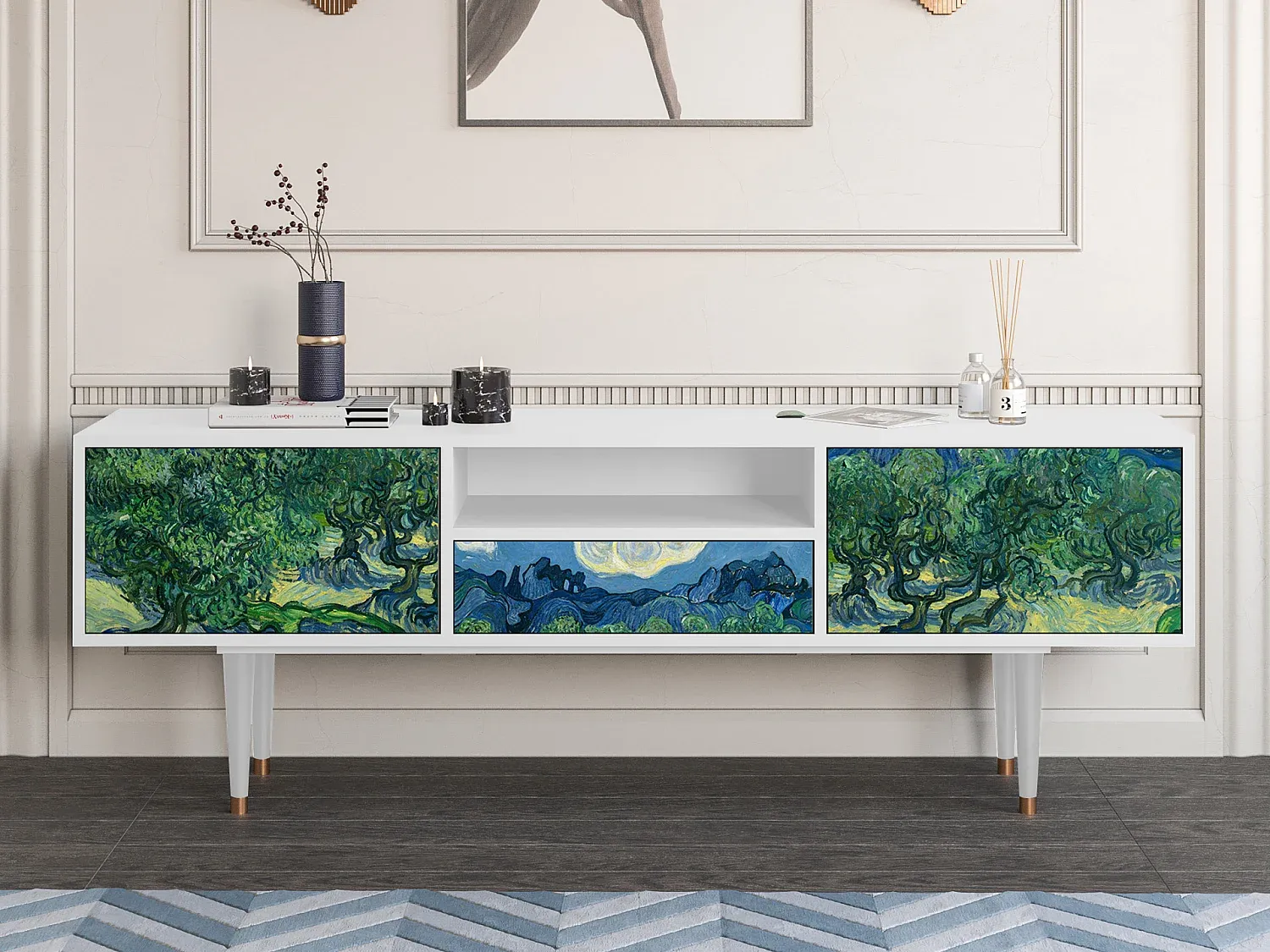 Moderner Fernsehtisch, 170x59x41 cm, Weiß