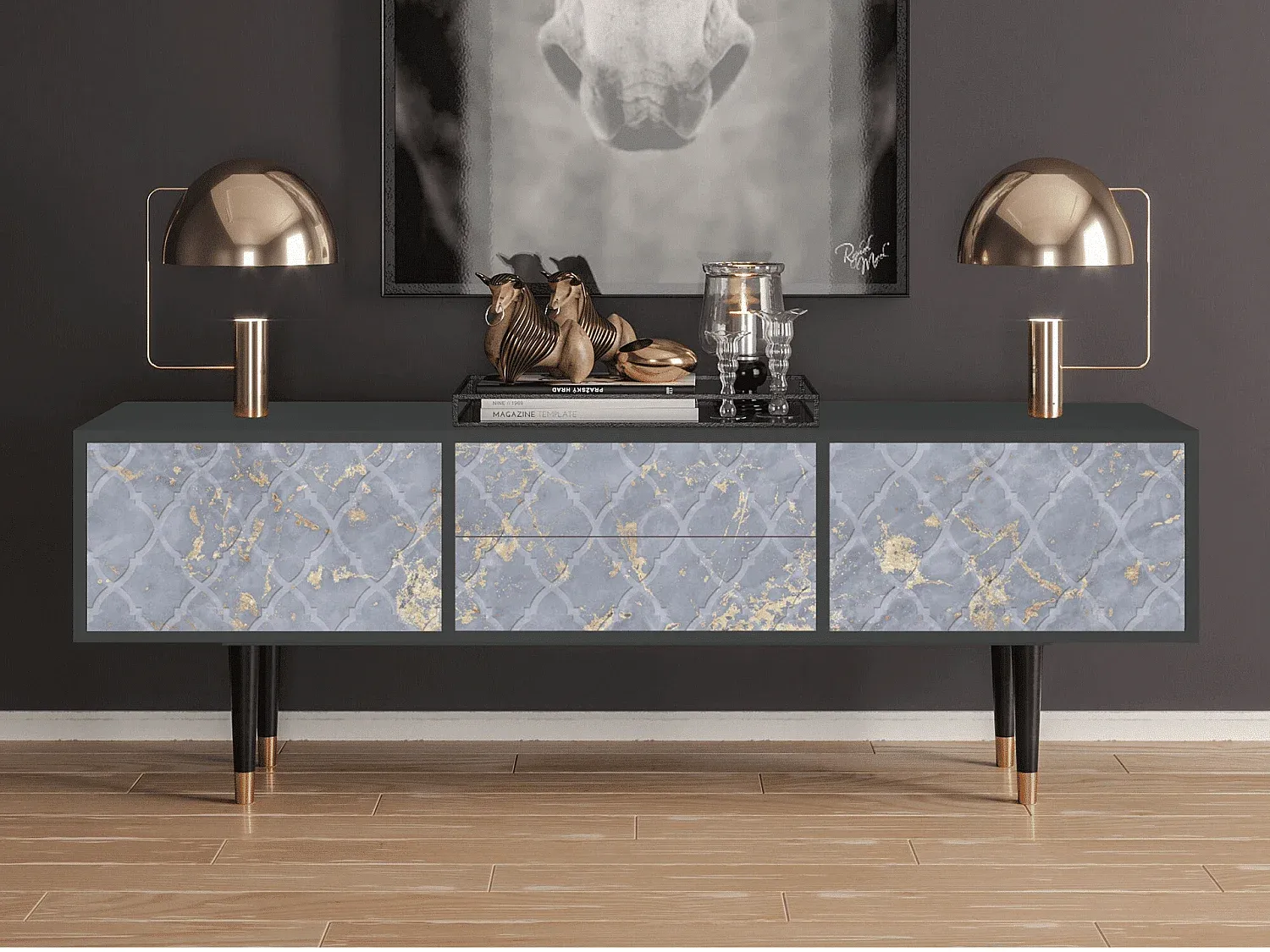 Moderner TV-Schrank mit Rauchglas und Stauraum, 170x59x48 cm