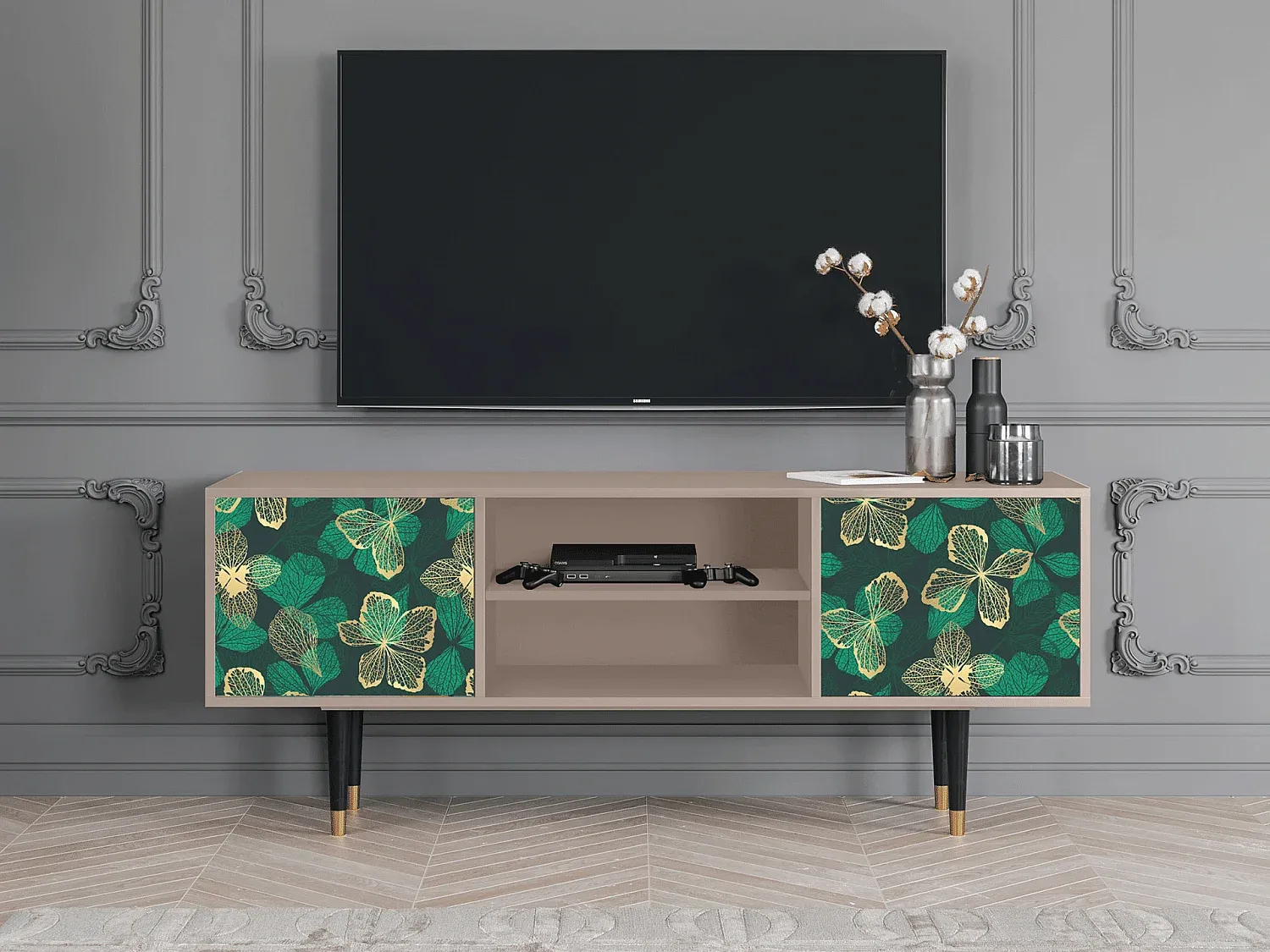 Multifunktionales TV-Möbel mit Blumenmuster, 170x69x48 cm