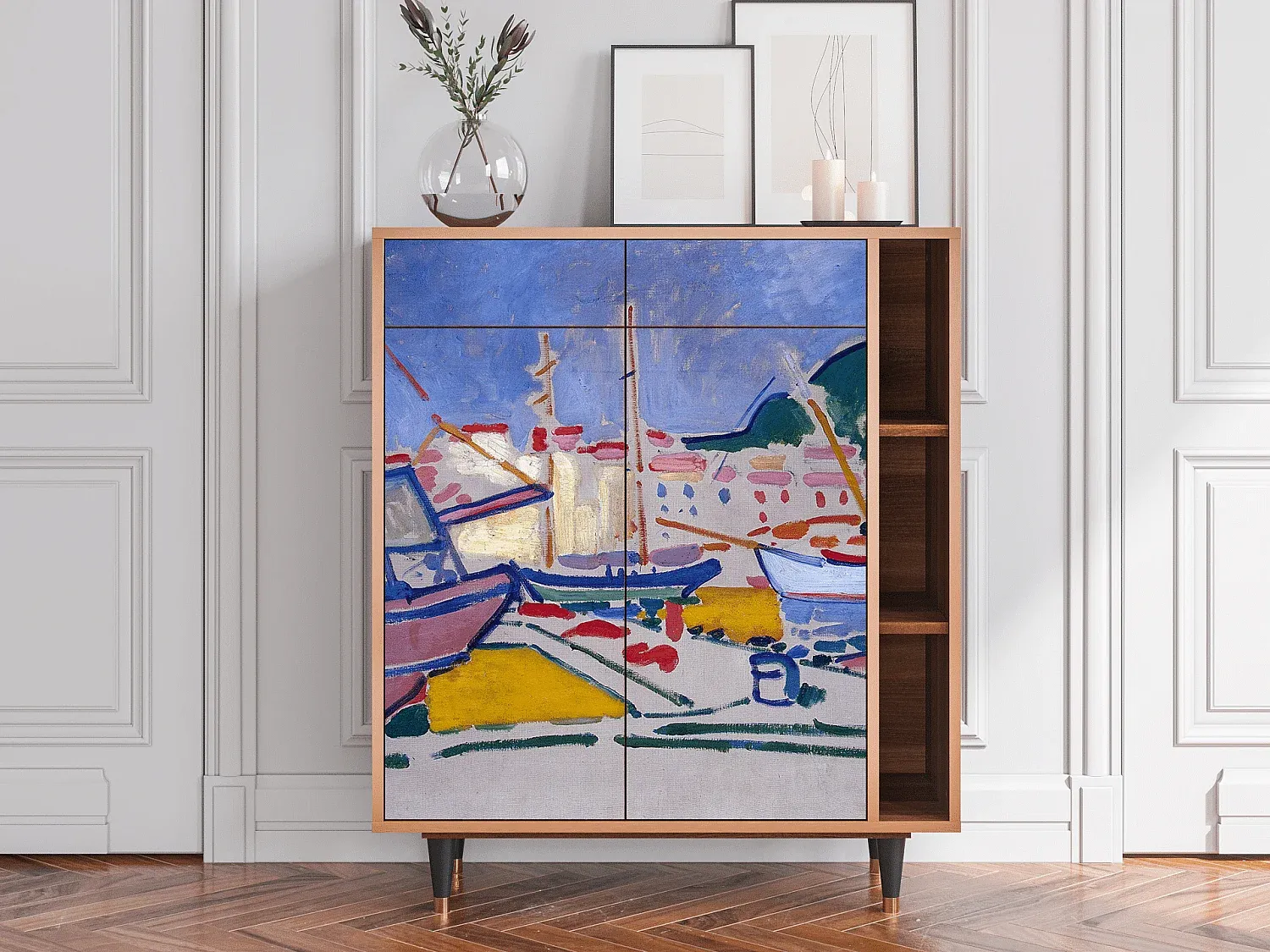 Moderner Sideboard mit Walnussoptik und Stauraum