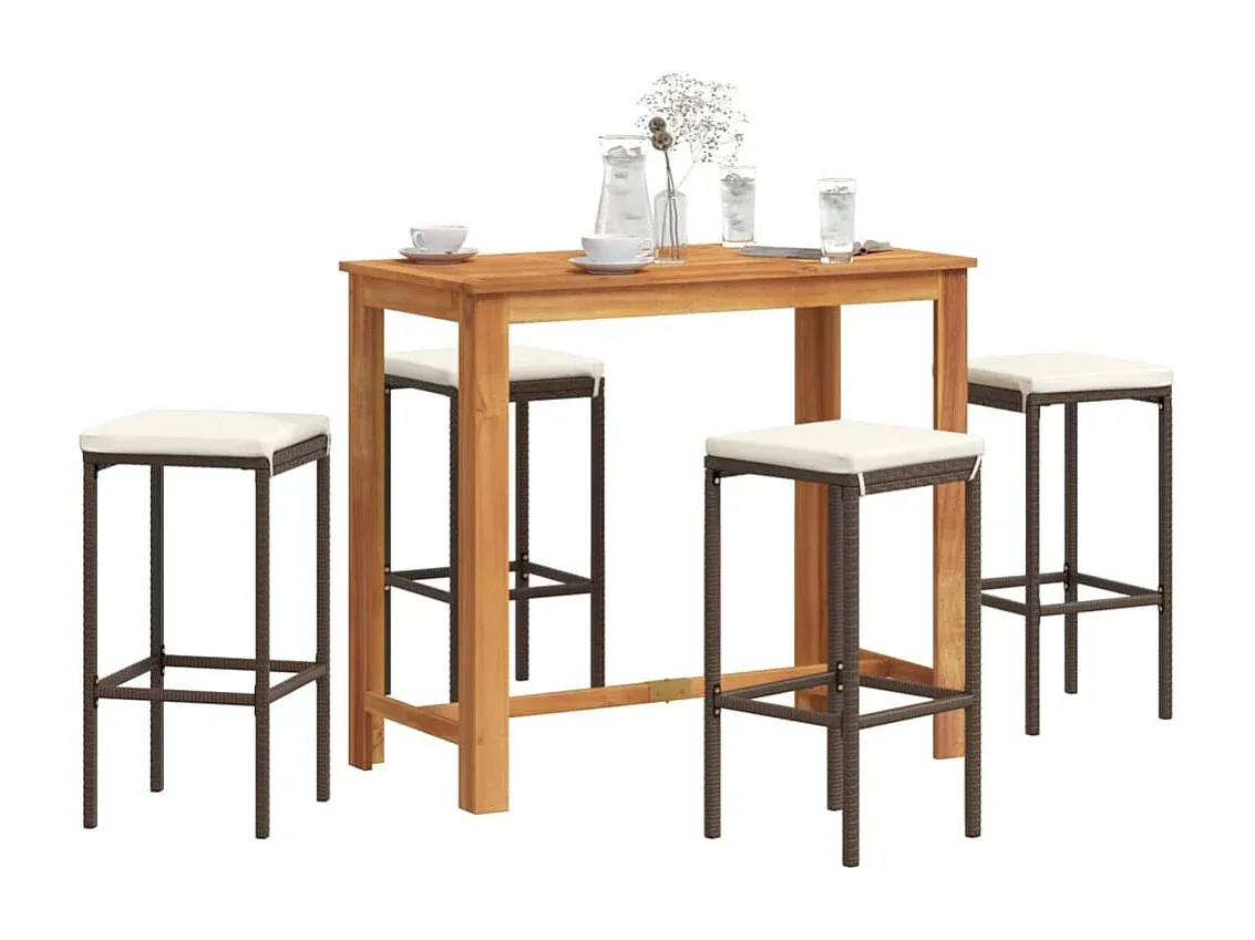 Gartenbar-Set aus Akazienholz und Poly Rattan, 5-teilig, Braun