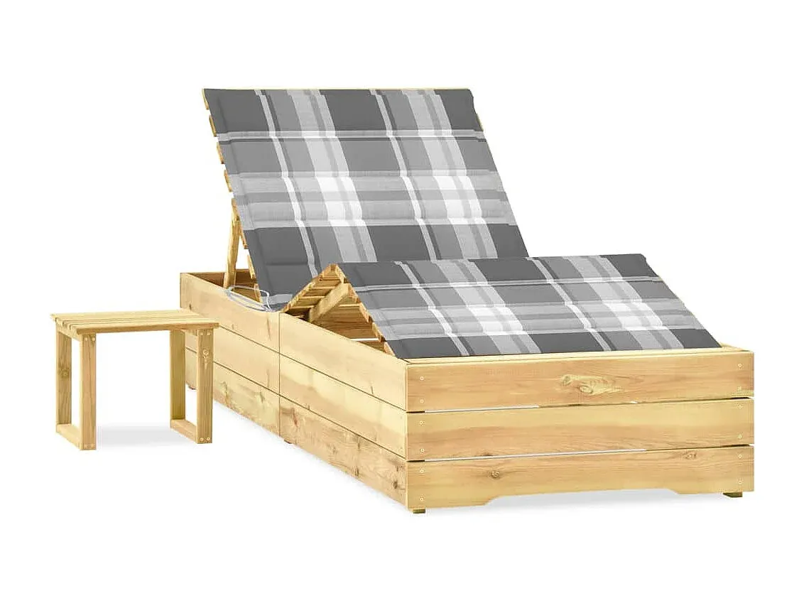 Holz-Sonnenliege mit Beistelltisch und Polster