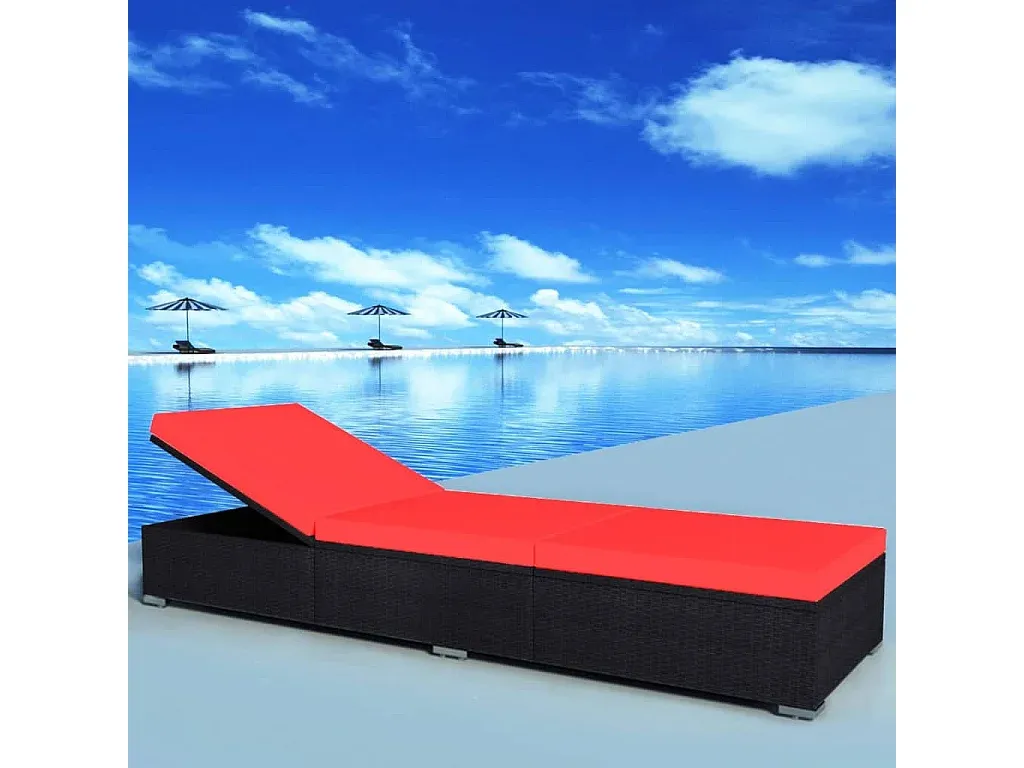 Verstellbare Gartenliege aus Poly Rattan Schwarz mit Kissen