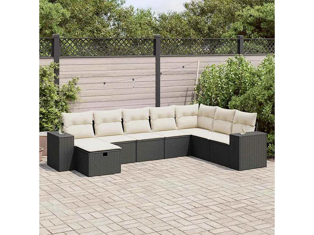 Moderne Gartensofagarnitur mit Kissen Schwarz