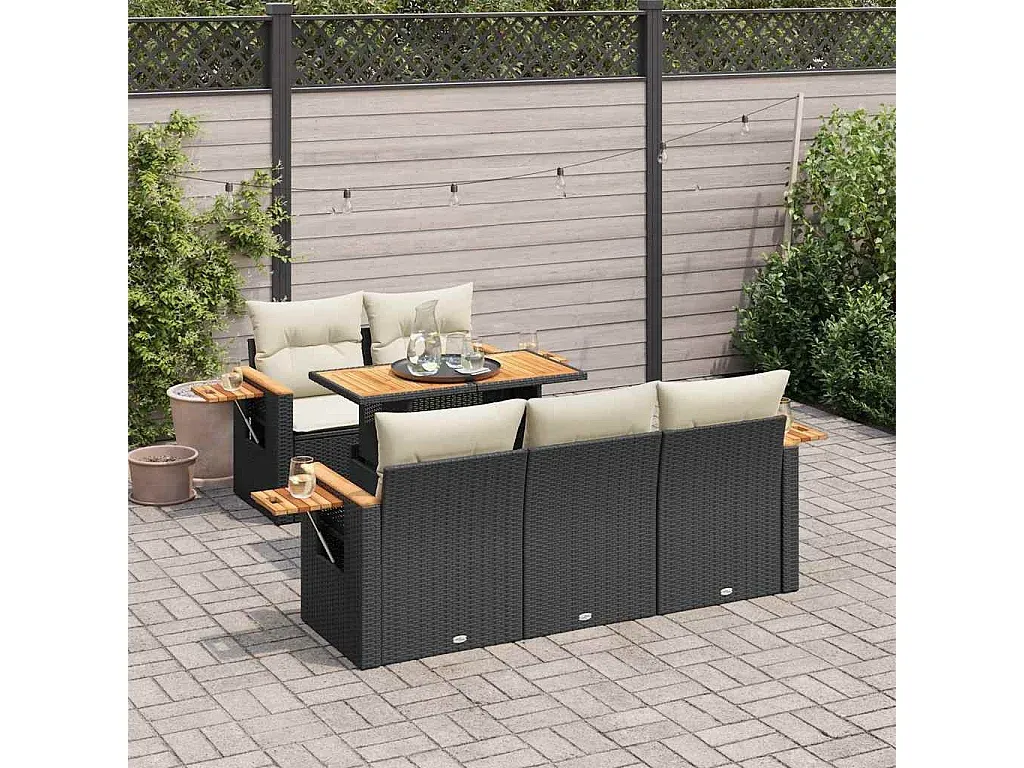 Moderne Garten-Sofagarnitur aus Poly Rattan mit Kissen Schwarz