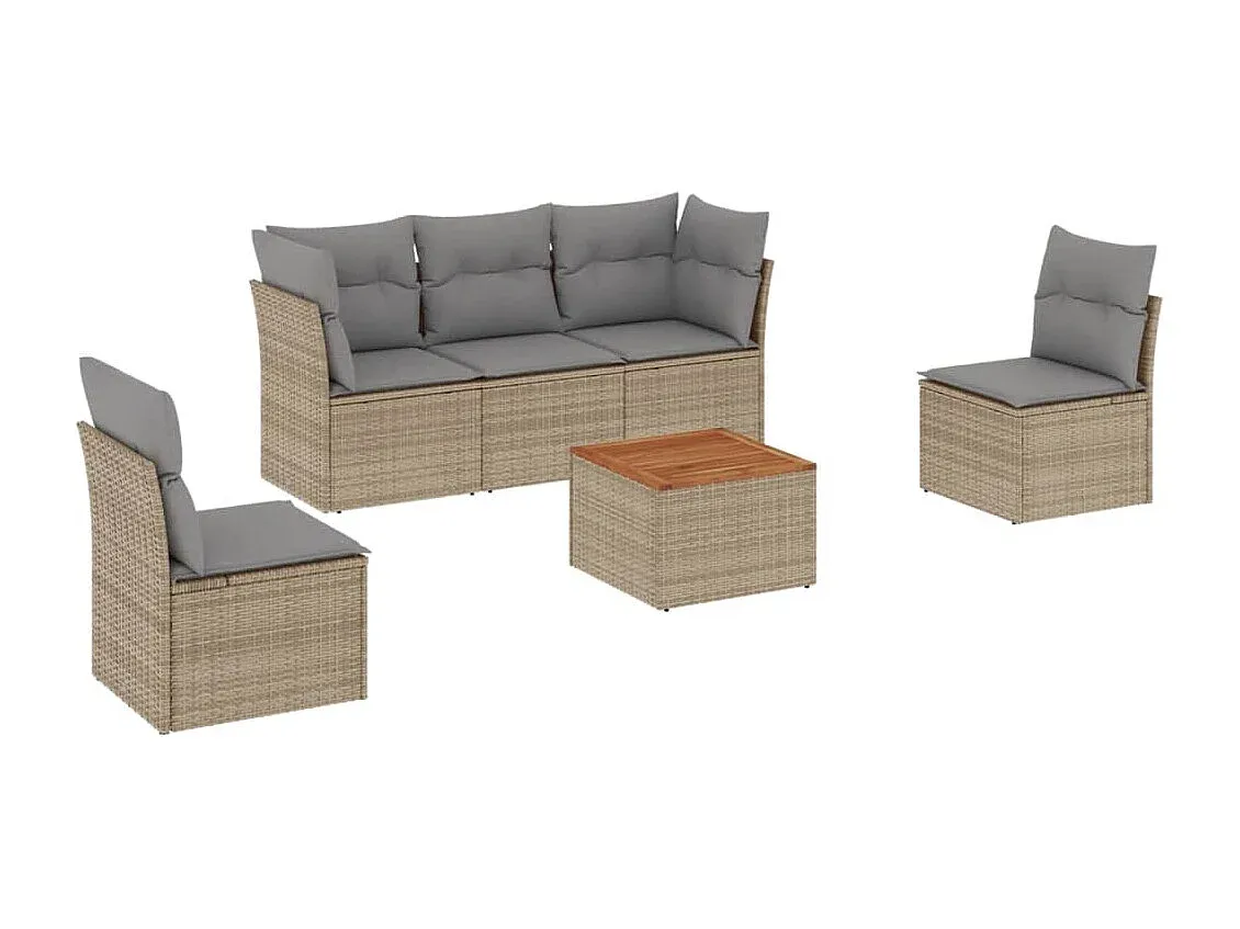 Hochwertige Gartensofagarnitur mit Kissen, Beige Poly Rattan
