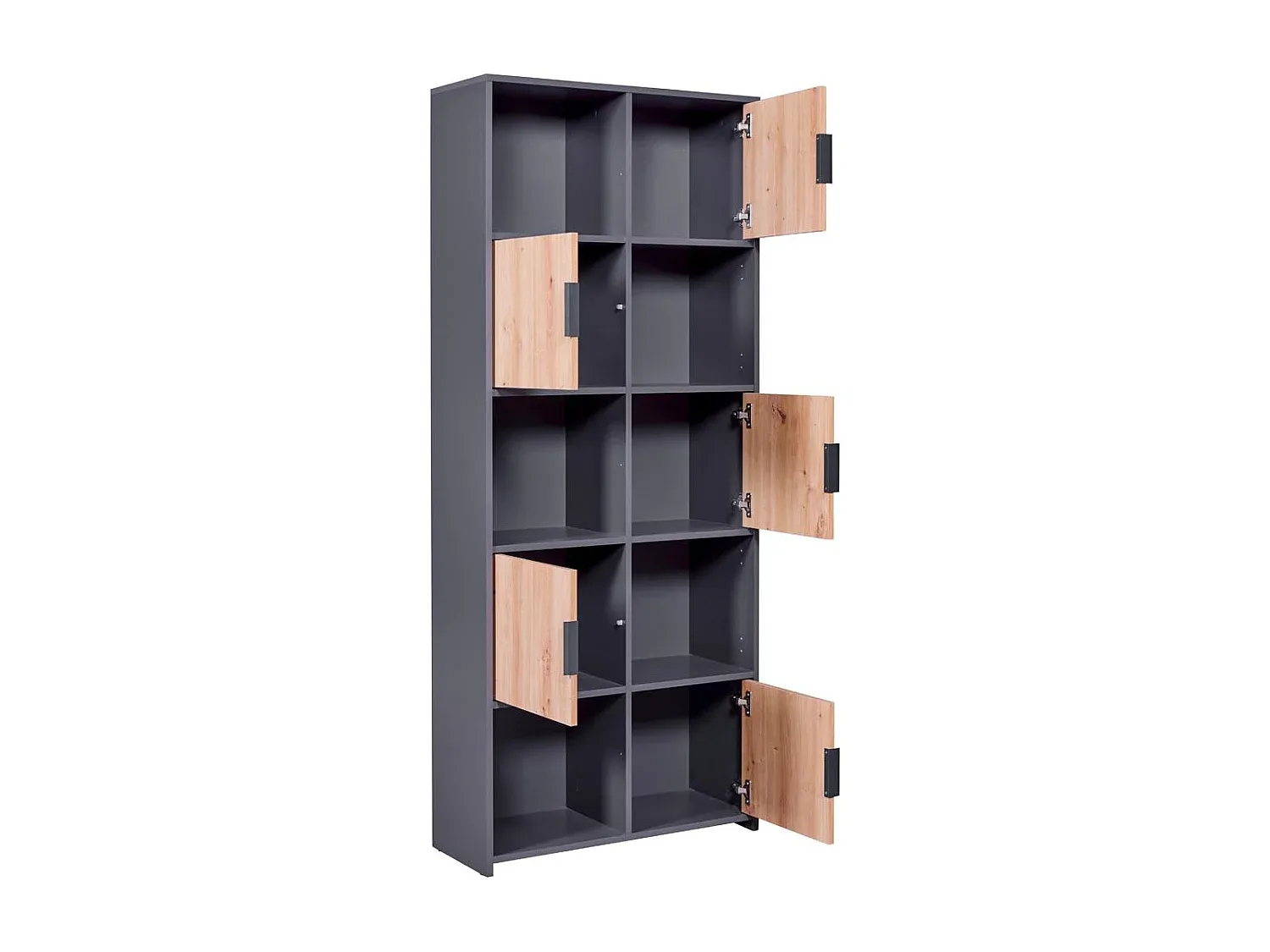 Schrank mit 5 Türen und 5 Einlegeböden in Grau und Eiche-Dekor