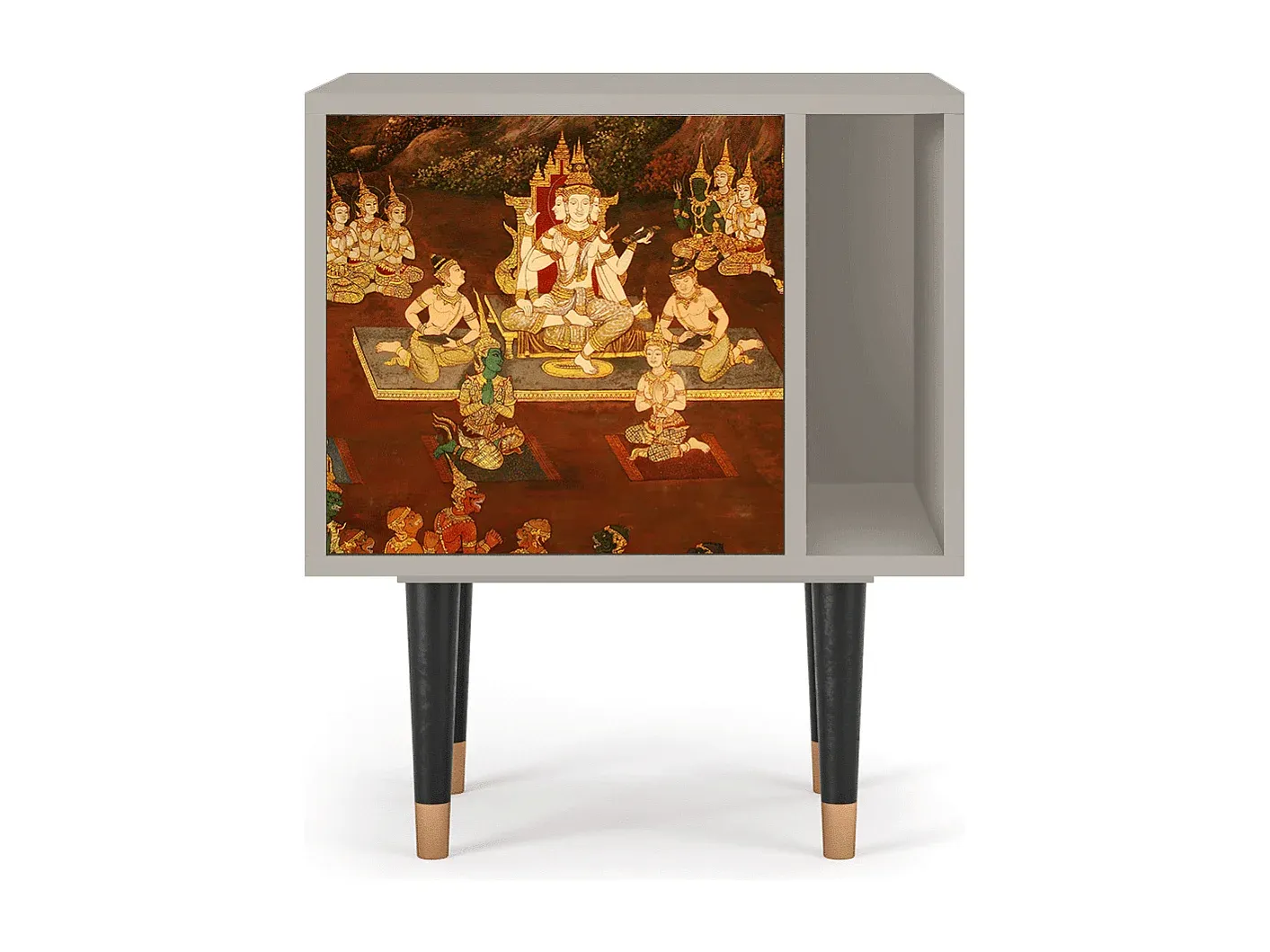 Moderner Nachttisch aus Holz, rechteckig, 57 x 69 x 48 cm, Sandfarbe