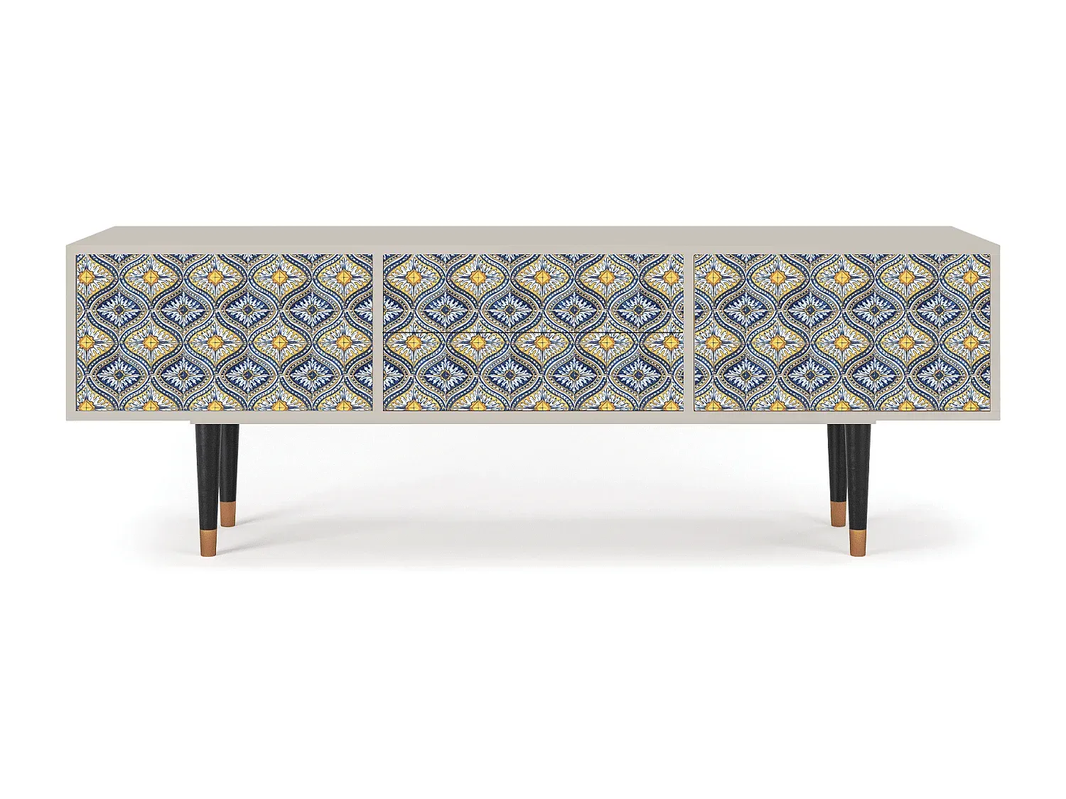 Fernsehtisch mit Illusionsmuster und Sandfarbe - 170x59x48 cm