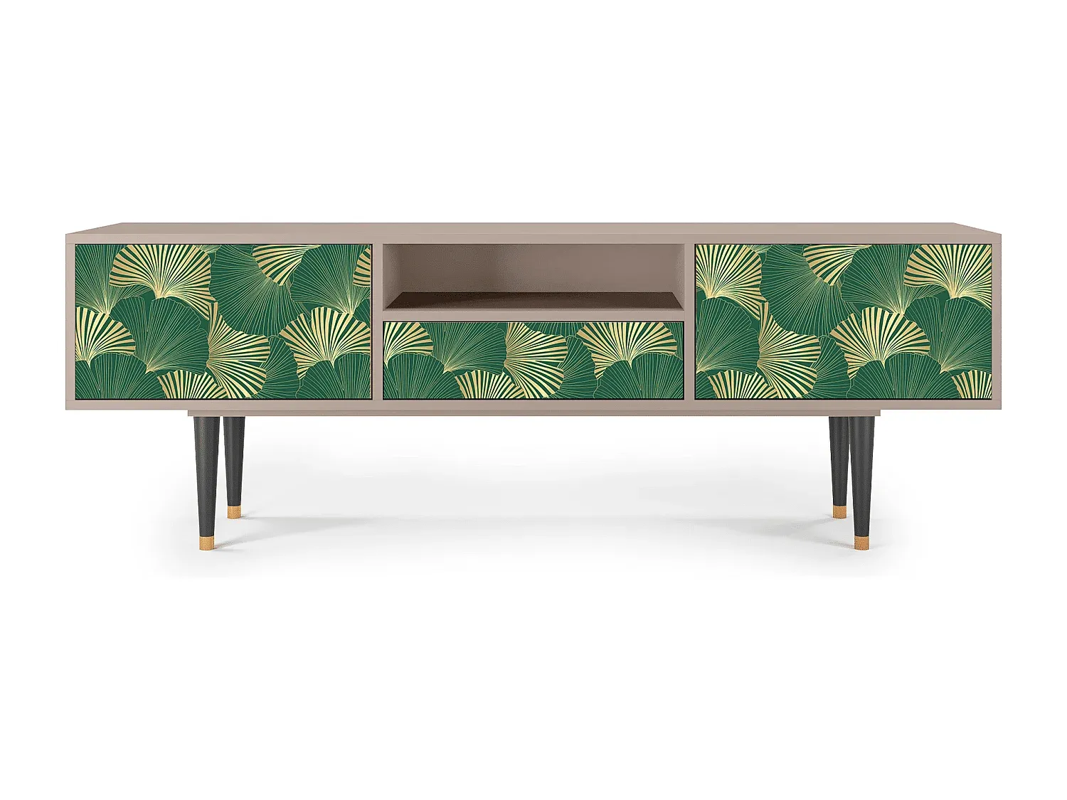 Elegantes TV-Möbel aus Holz mit Gingkoblatt-Muster