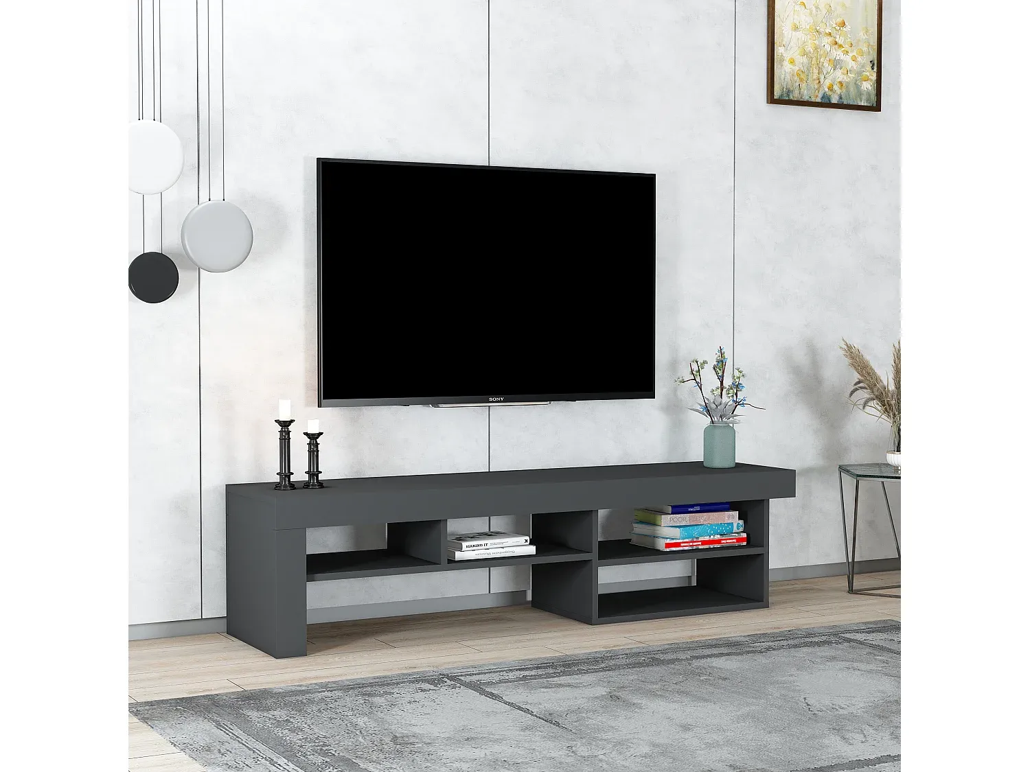 Moderner TV-Schrank in Anthrazitgrau, 40x160x38 cm