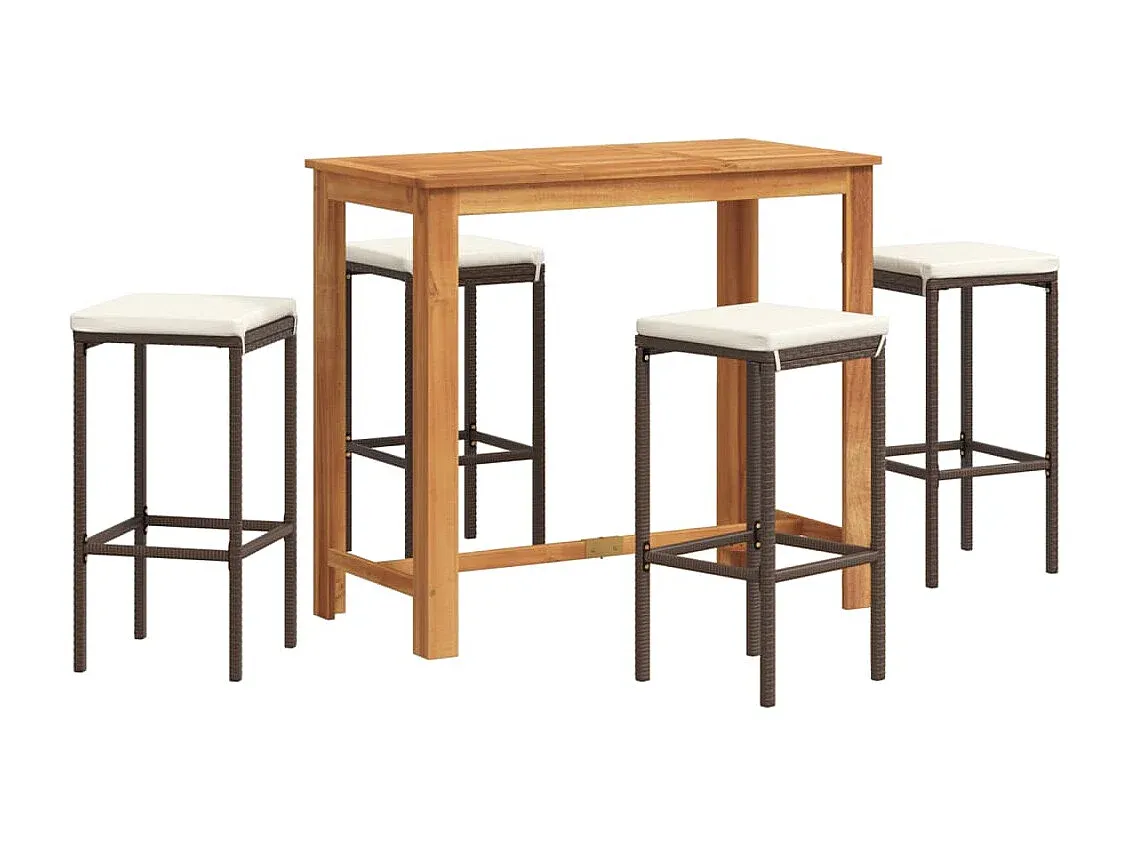 Gartenbar-Set aus Akazienholz und Poly Rattan, 5-teilig, Braun