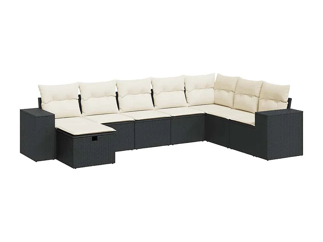 Moderne Gartensofagarnitur mit Kissen Schwarz