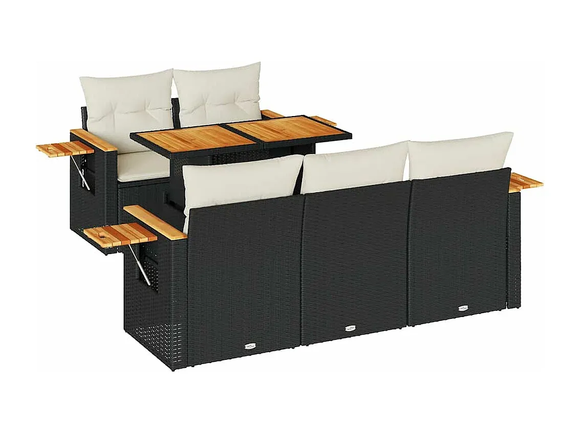 Moderne Garten-Sofagarnitur aus Poly Rattan mit Kissen Schwarz