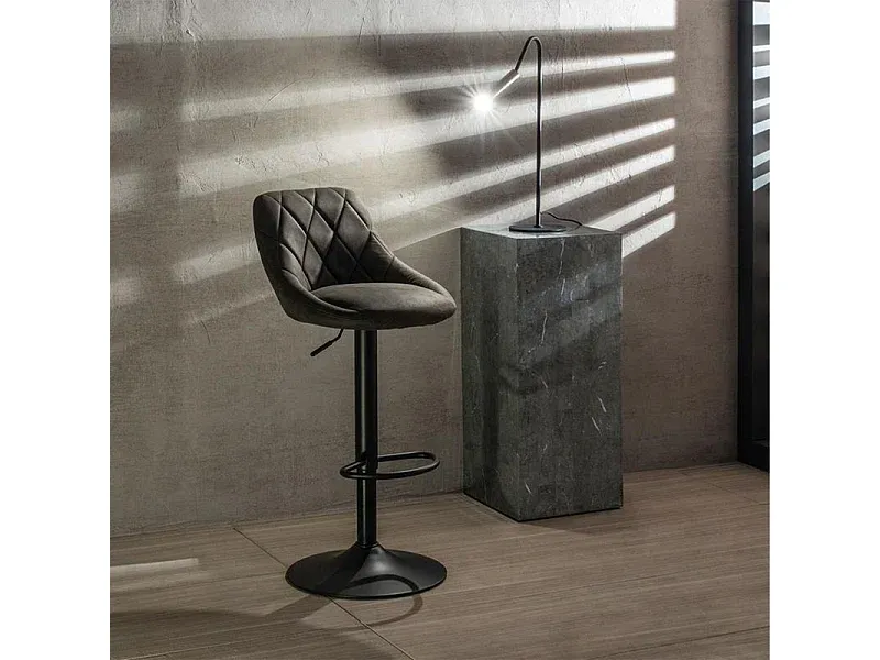 Set aus 2 Barhockern in dunkelgrauem Stoff mit Polsterung und Fußstütze