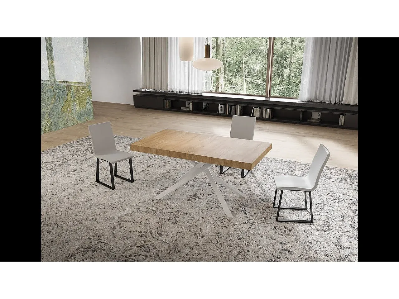 Eleganter Ausziehtisch aus Kaschmirholz, 160/244x80 cm, mit weißen Beinen