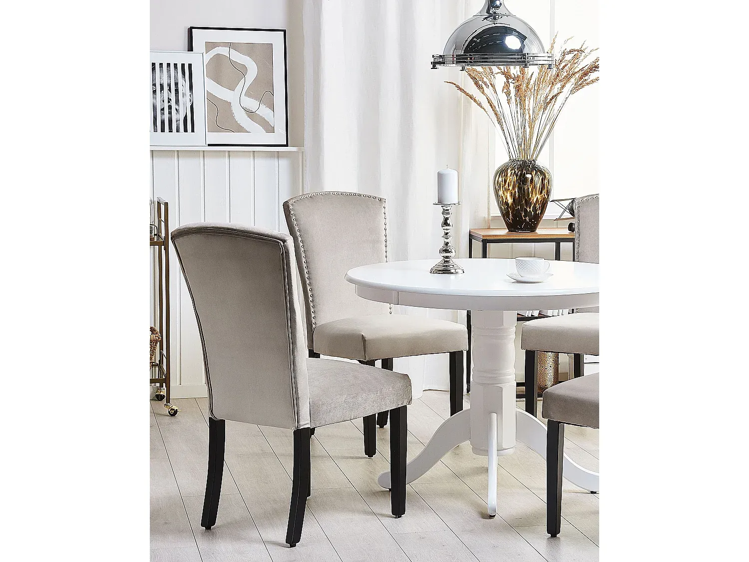 Moderner Esszimmerstuhl im 2er Set aus grauem Samtstoff