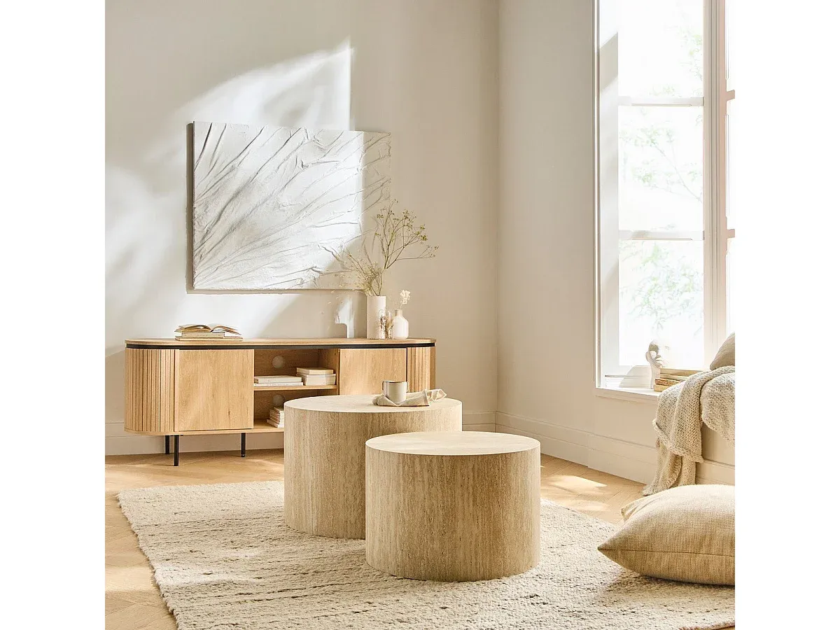 Modernes 2er-Set runde Kaffeetische in Steinoptik