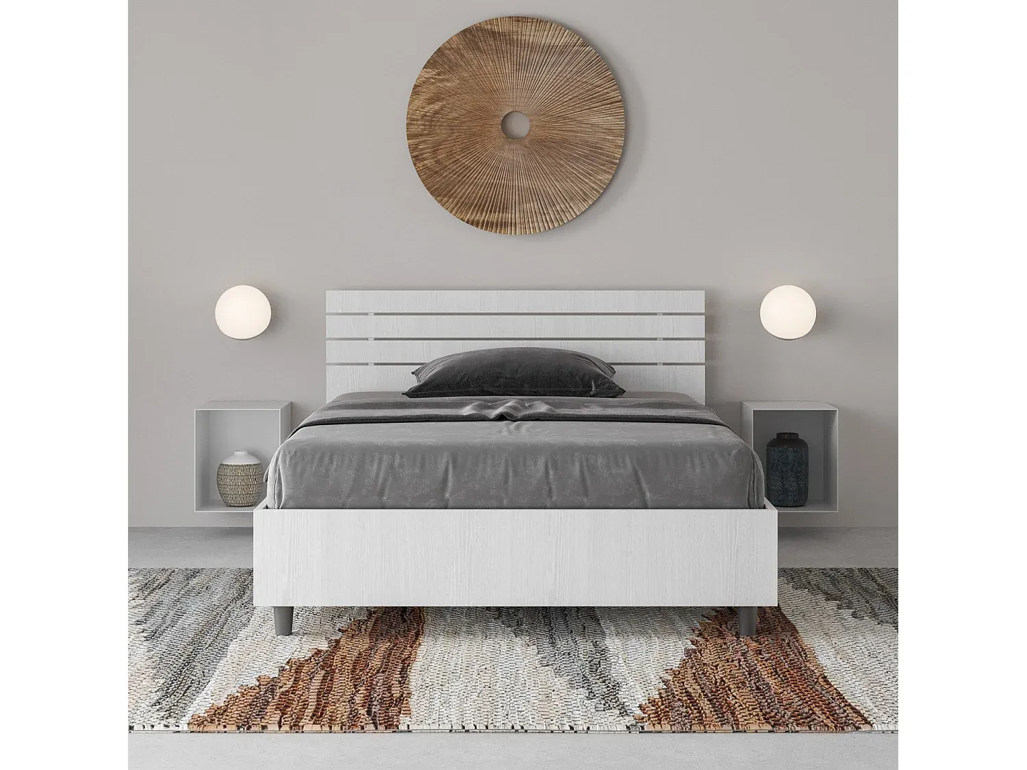 Platzsparendes Bett 120x200 mit Stauraum und schrägem Kopfteil