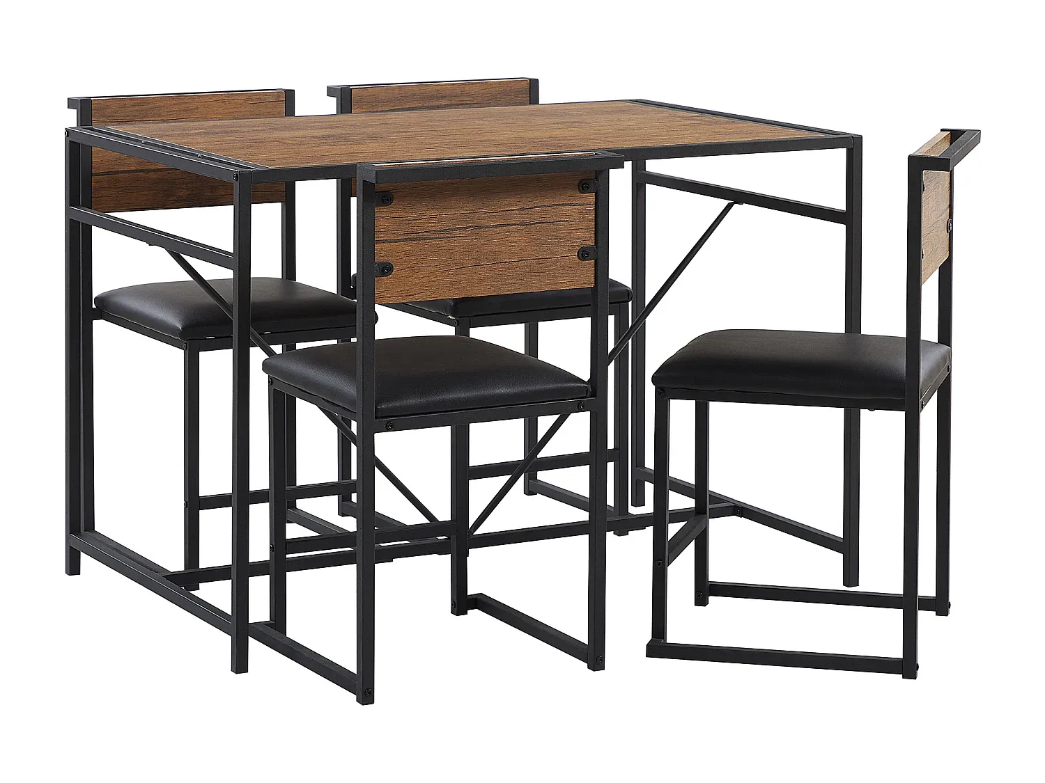 Essgruppe mit dunklem Holzton und schwarzem Stahl für 4 Personen, 110 x 70 cm