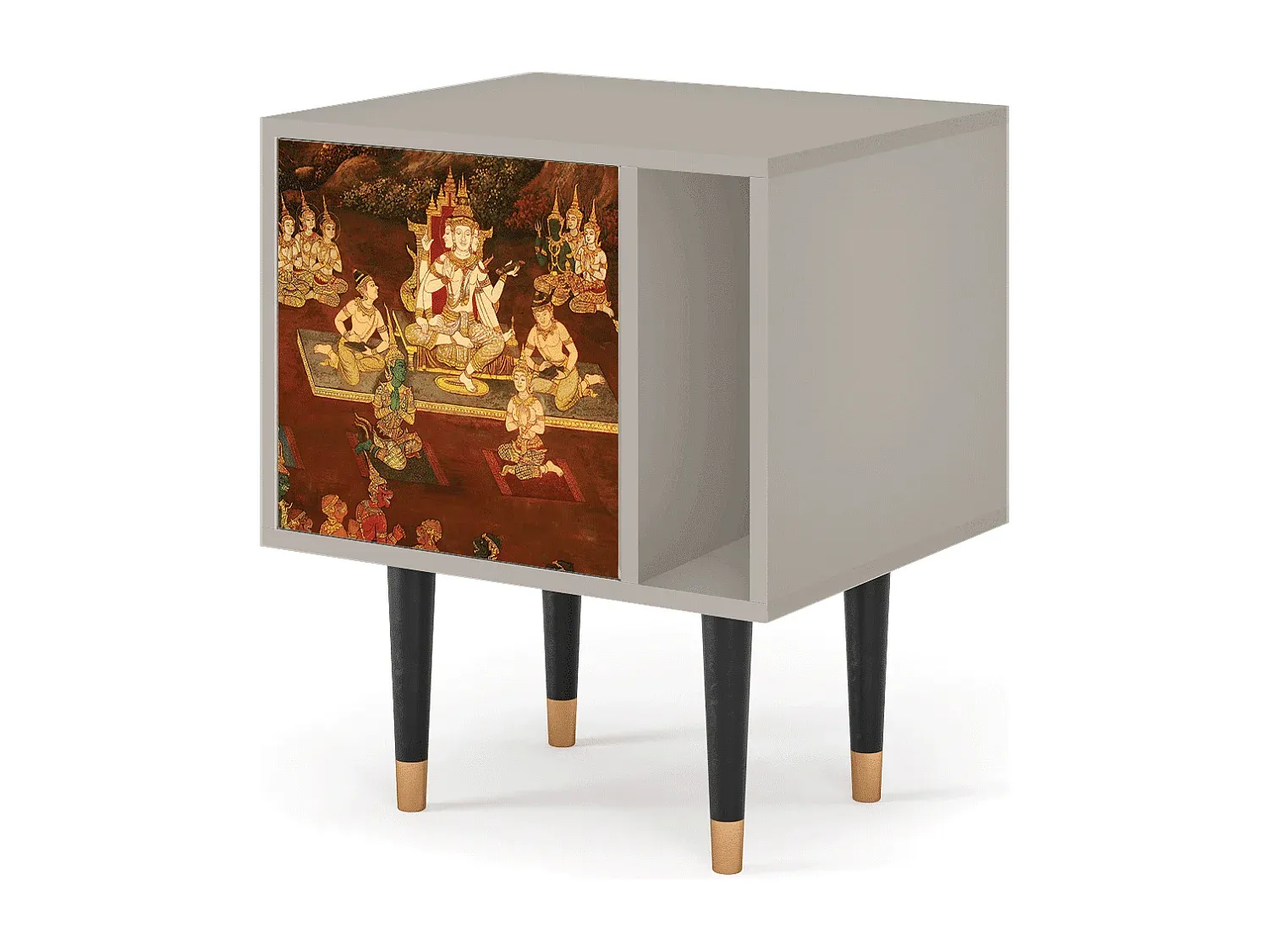 Moderner Nachttisch aus Holz, rechteckig, 57 x 69 x 48 cm, Sandfarbe