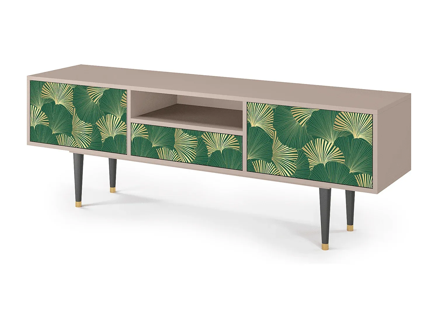 Elegantes TV-Möbel aus Holz mit Gingkoblatt-Muster