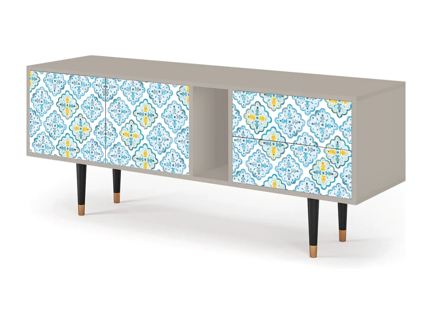 Elegantes TV-Möbel mit portugiesischen Fliesen-Dekor, Sandfarben, 170x69x48 cm