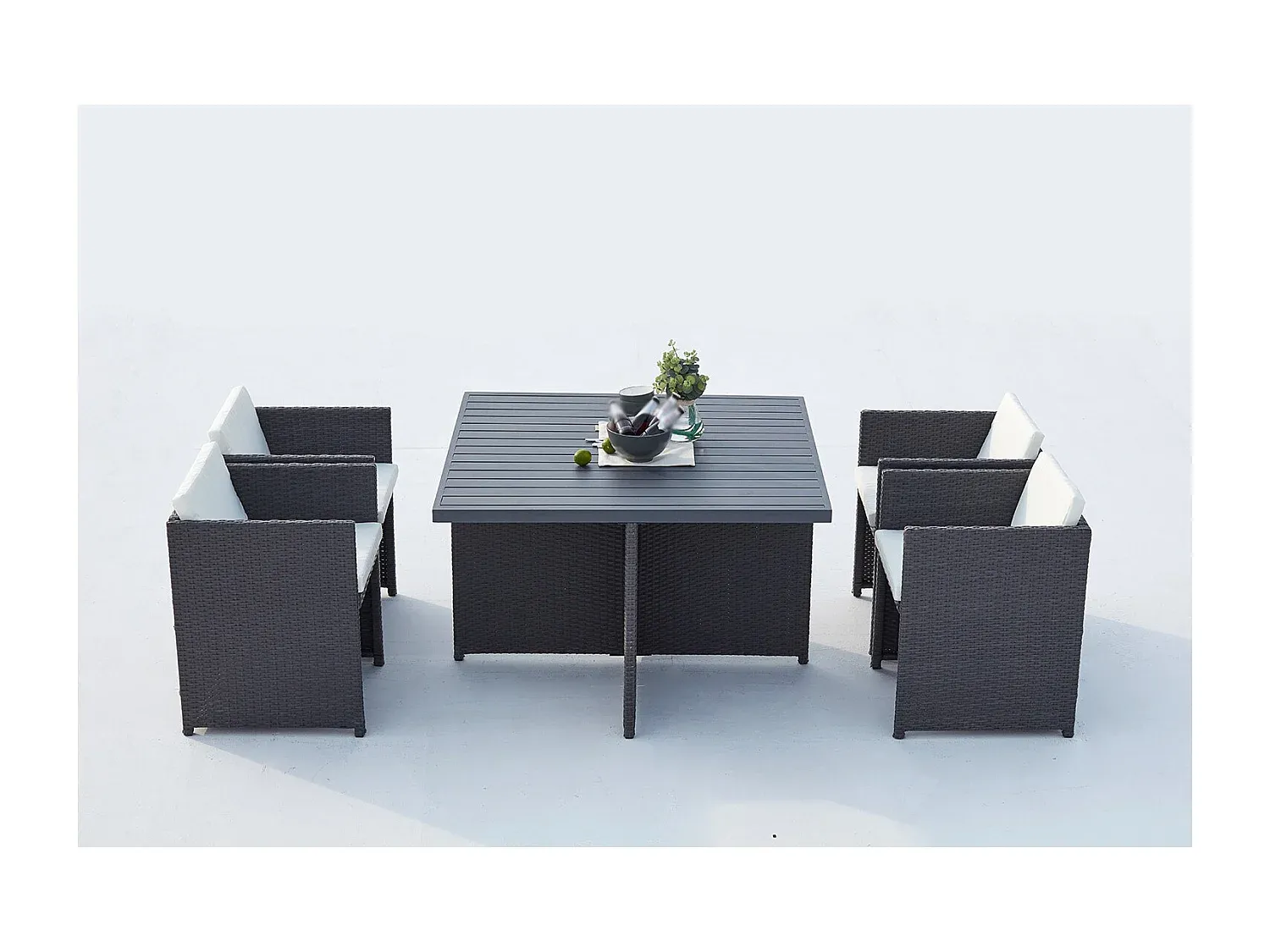 4-Personen Gartenmöbel-Set aus Rattan und Aluminium in Grau/Weiß