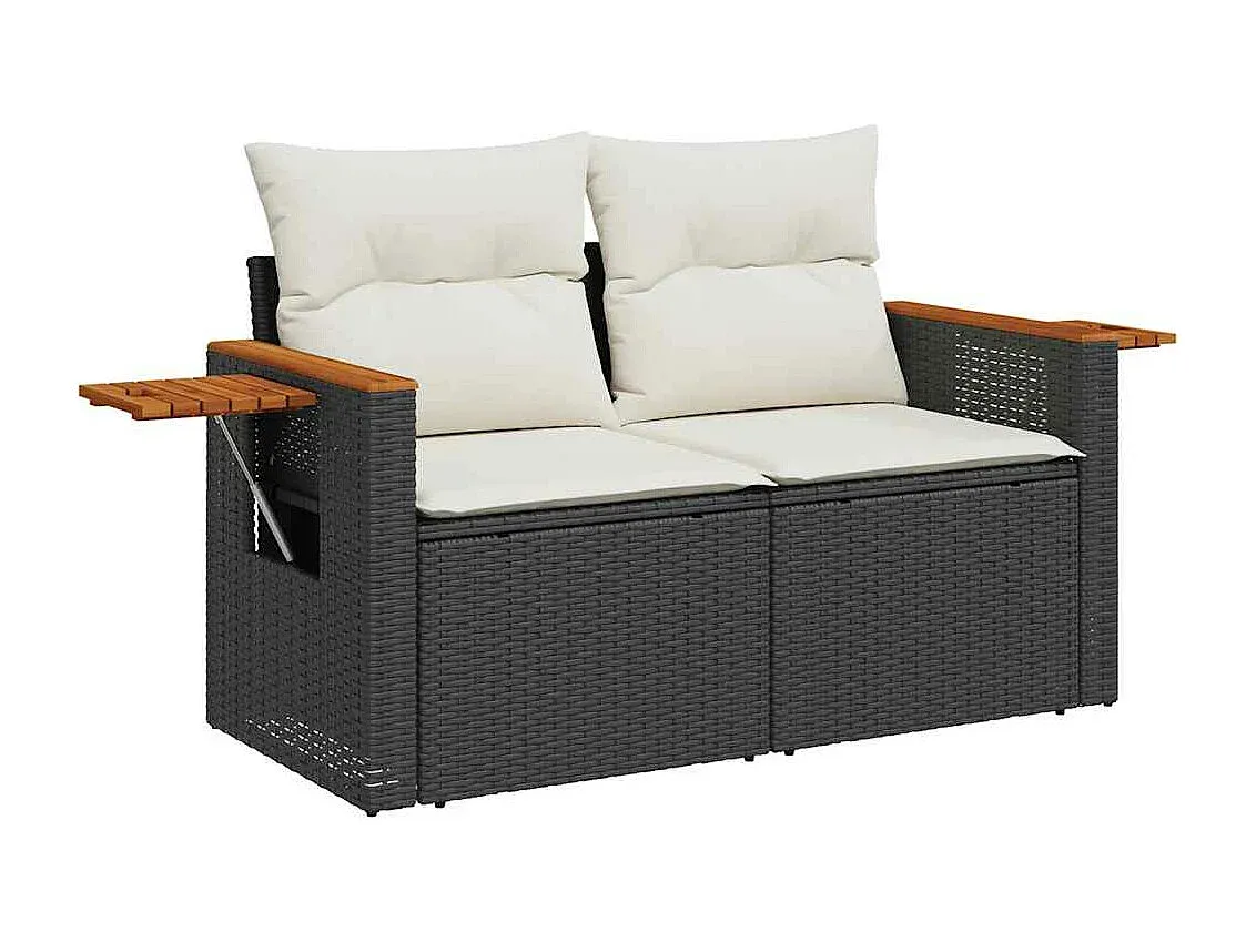 Moderne Garten-Sofagarnitur aus Poly Rattan mit Kissen Schwarz