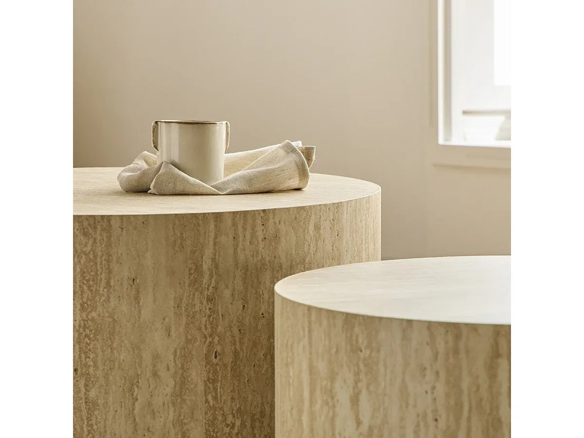 Modernes 2er-Set runde Kaffeetische in Steinoptik