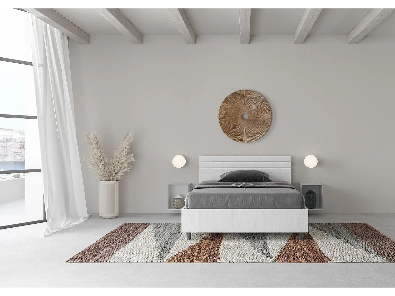 Platzsparendes Bett 120x200 mit Stauraum und schrägem Kopfteil