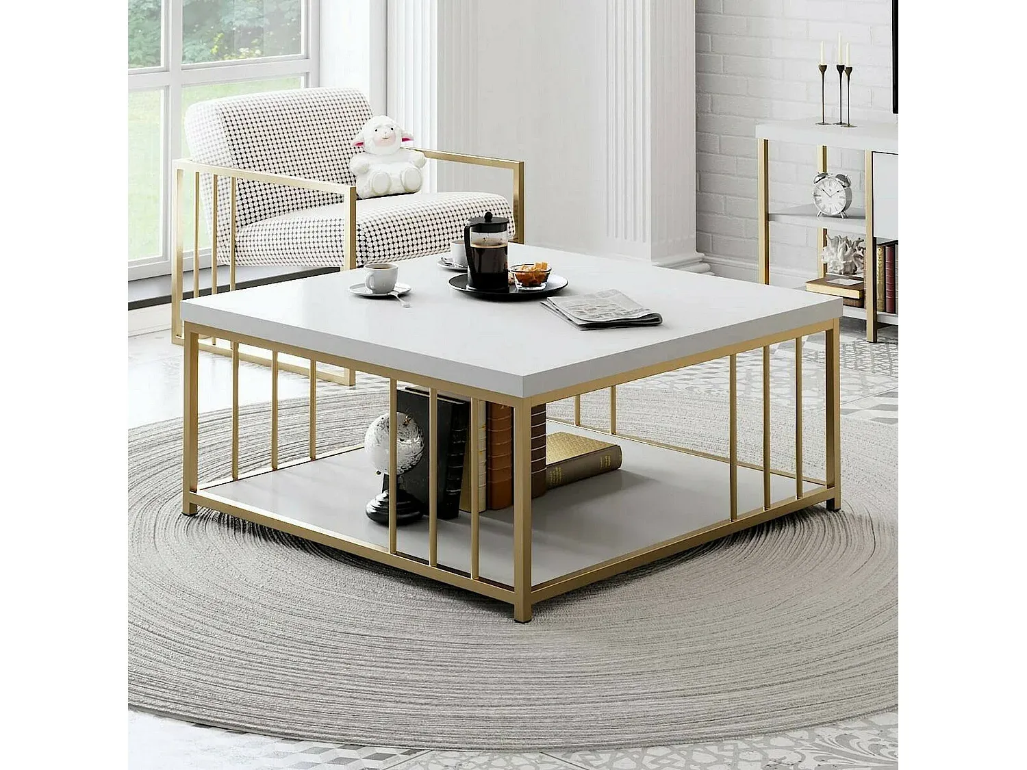 Moderner Couchtisch in Weiß und Gold, 90x40 cm