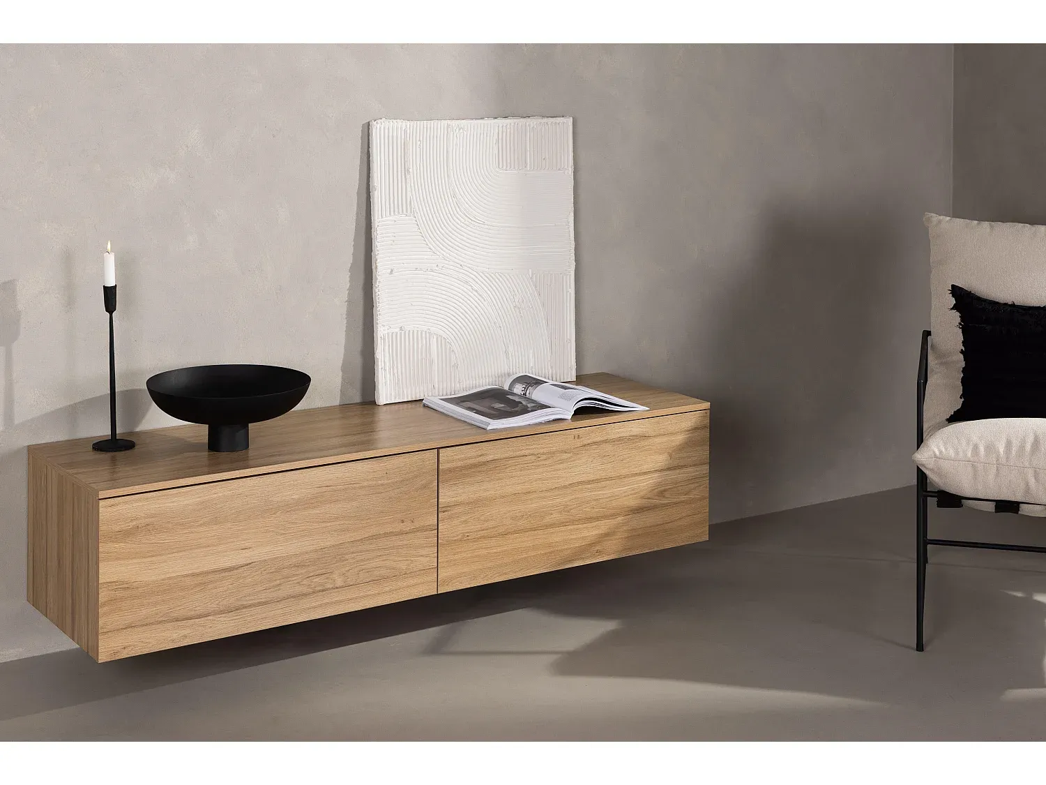 Holzkommode mit 2 Schubladen, 160 cm, Natur